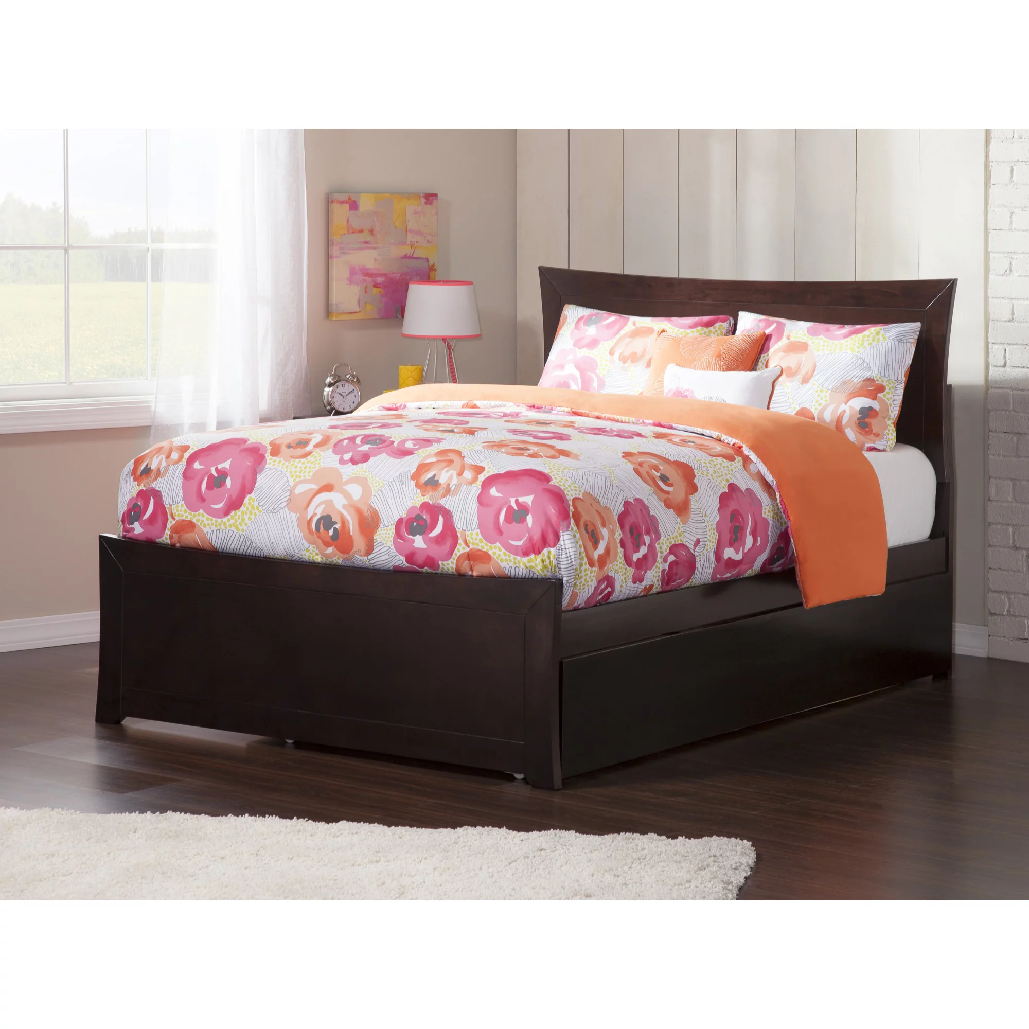 AFI Metro Solid Wood Queen Bed and Footboard with Twin XL Trundle in Espresso