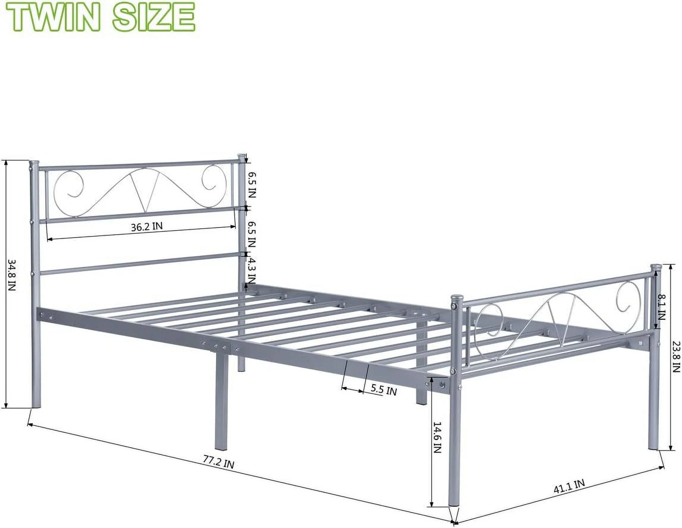 Single Bed Size Bed Frame Metal Platform Headboard Steel Foundation