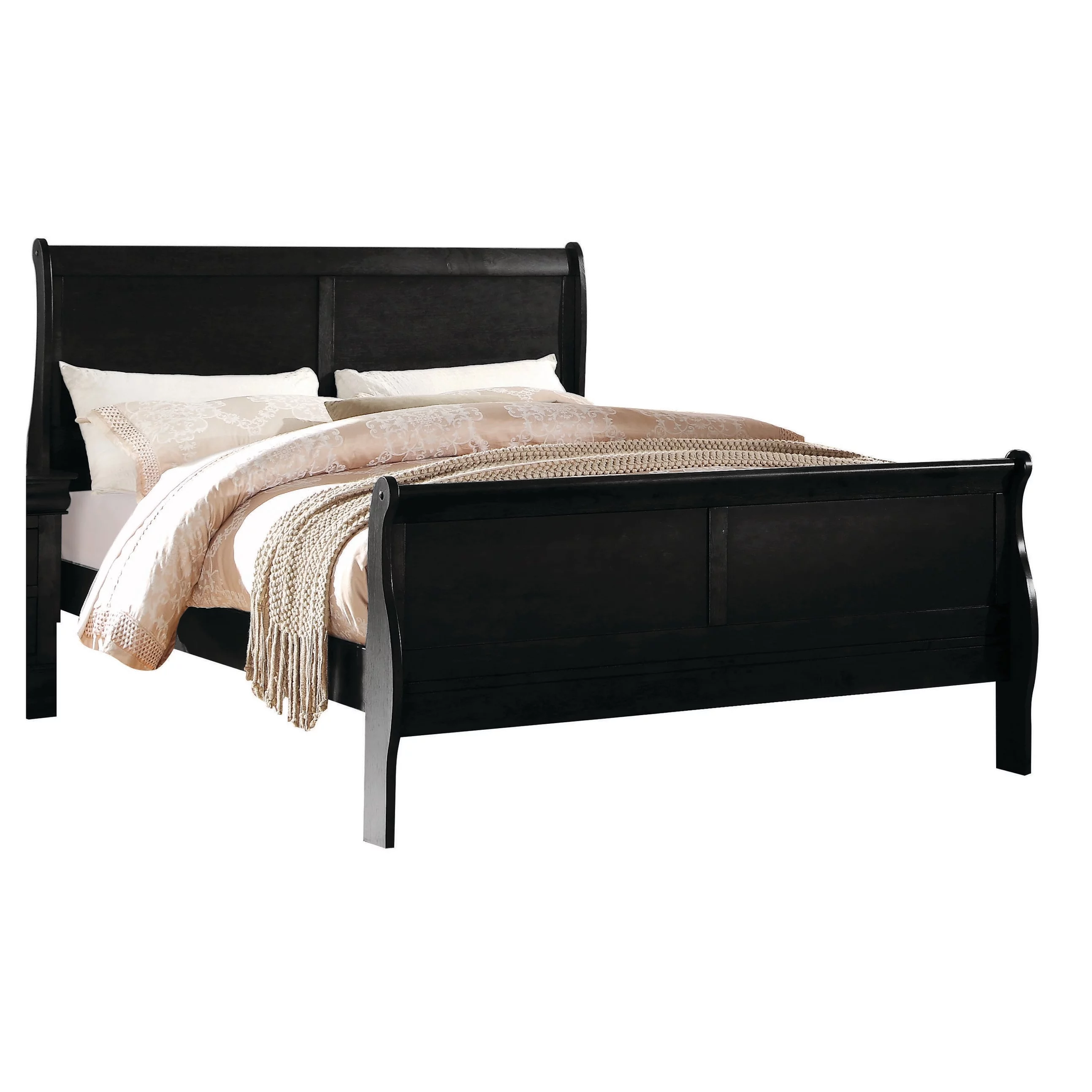 Wooden Full Bed with Panel Design Sleigh Headboard and Footboard, Brown