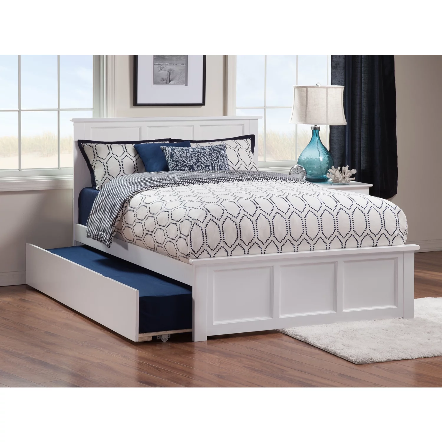 AFI Madison White Full Platform Bed with Twin Trundle