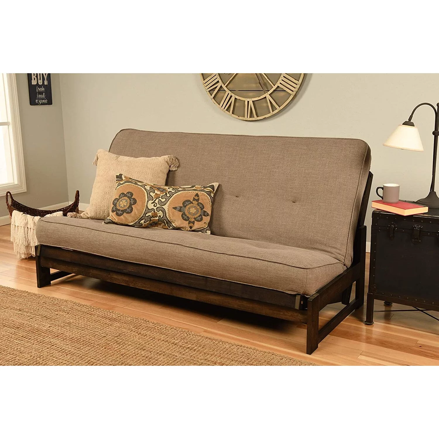 Kodiak Furniture Aspen Futon with Linen Fabric Mattress in Mocha/Stone Gray