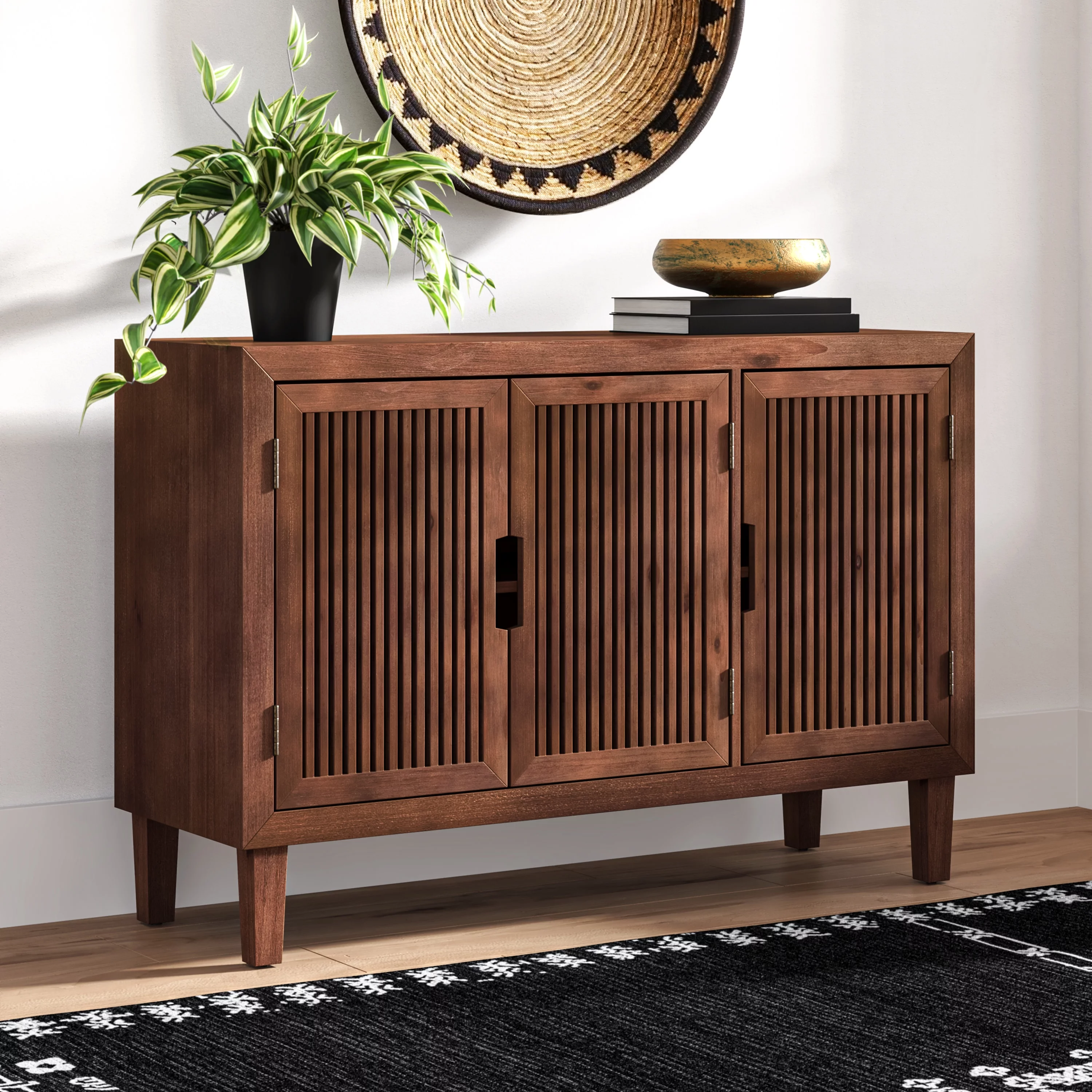 Adore Decor Sawyer 3 Door Modern Storage Cabinet Console Table, Brown