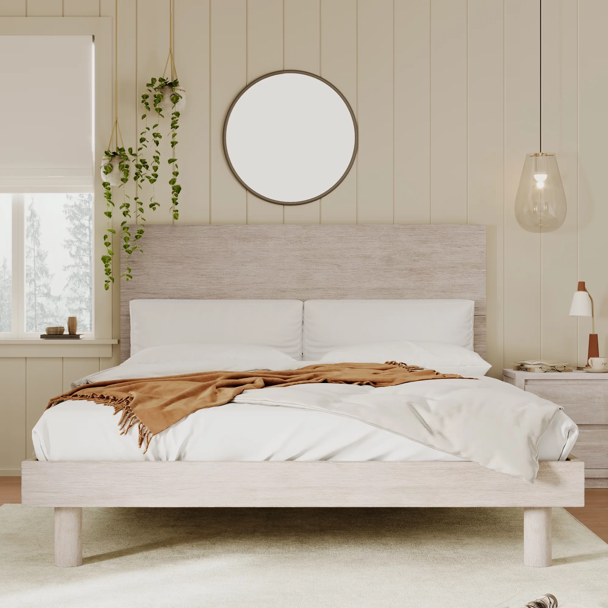 CoSoTower Modern Concise Style Solid Wood Grain Platform Bed Frame, Queen, Stone Gray