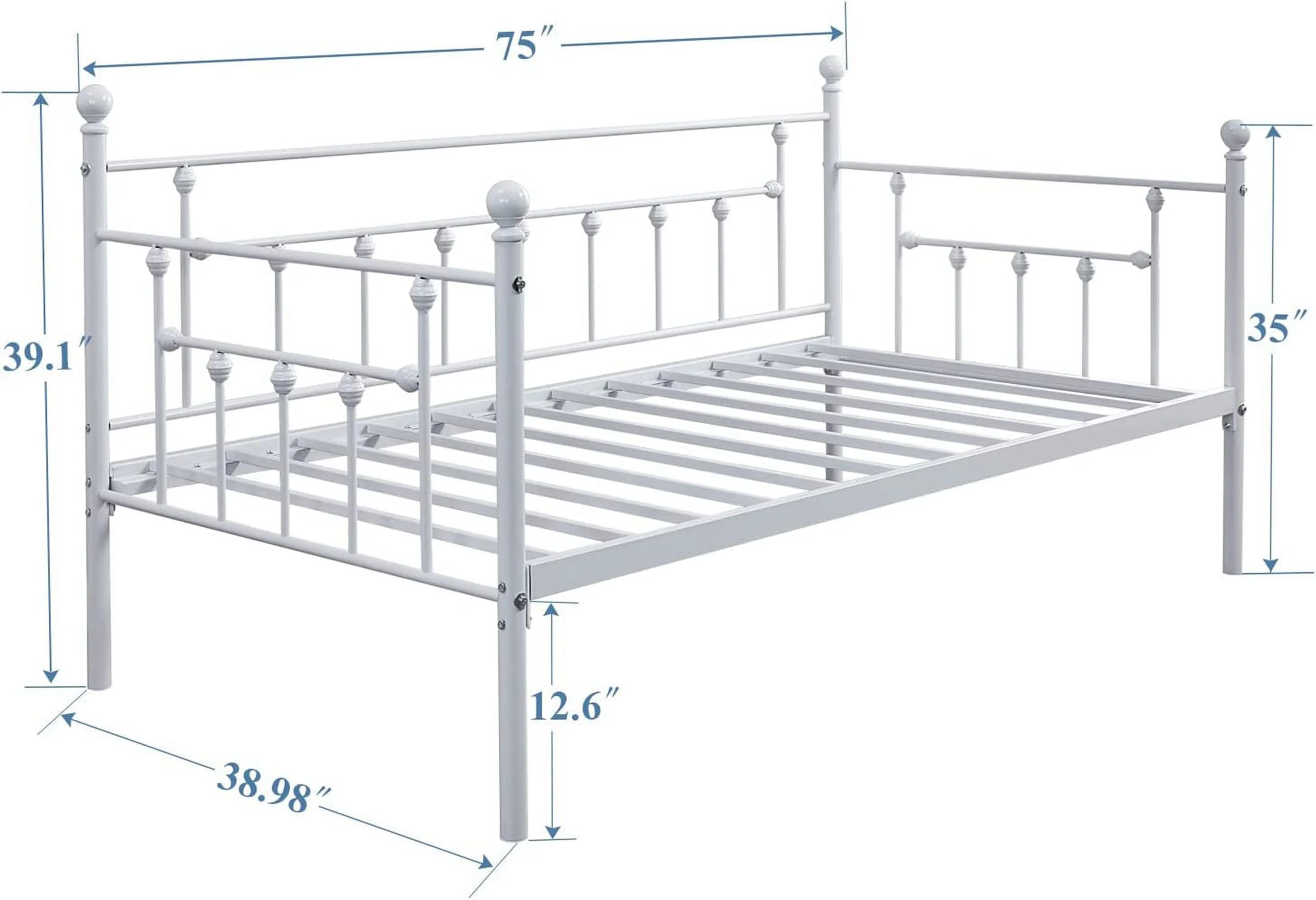Twin Size Daybed Metal Bed Frame Steel Slat Support/Strong Legs Headboard/Mattress Foundation