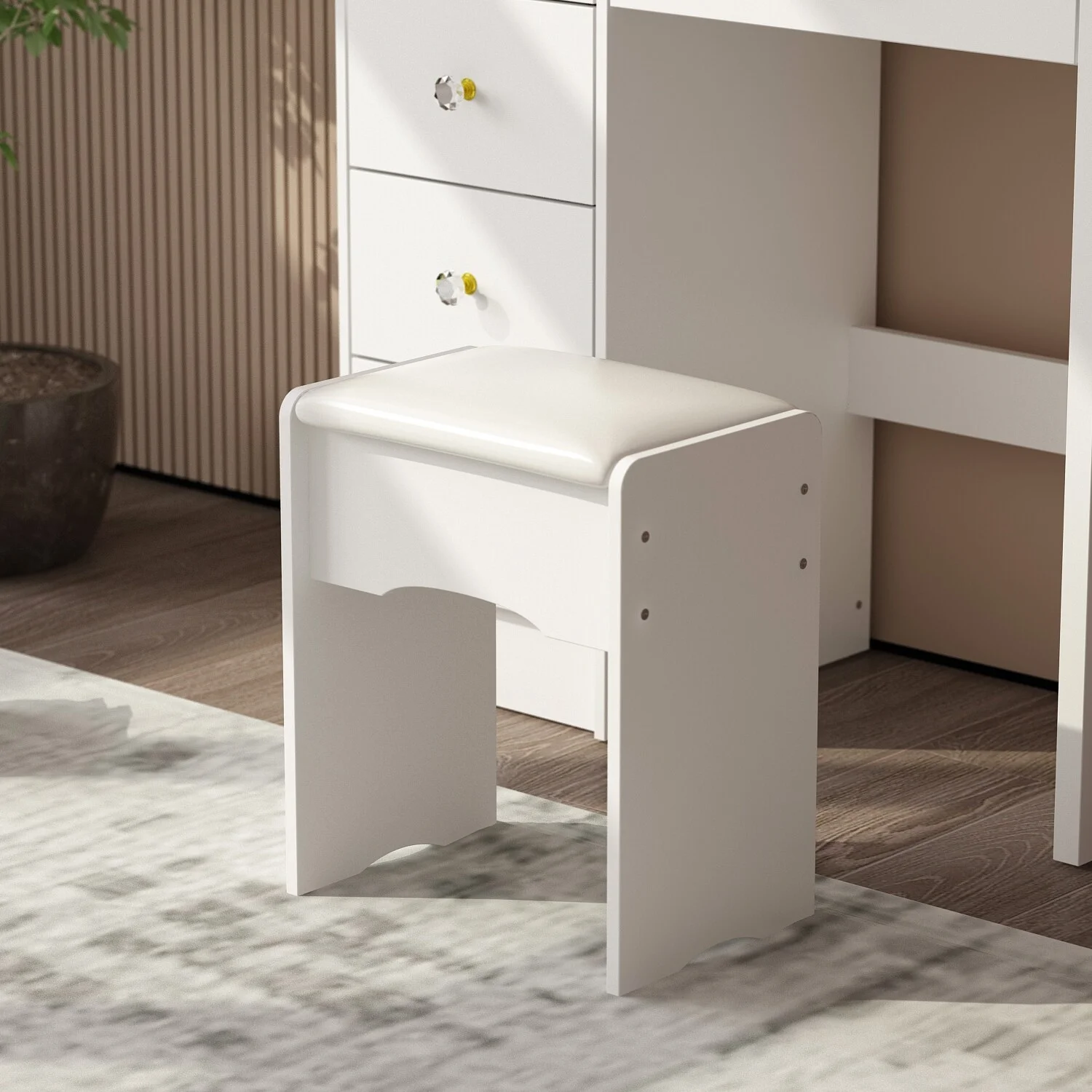 Benton Technology Makeup Vanity Set  Dresser w/Mirror Stool 5 Drawers - White/Pink/Black - 31.5