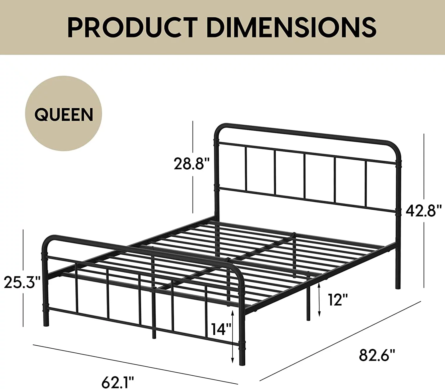WILSLAT Black Metal Queen Bed Frame with Headboard and Footboard  Queen Platform Bed Frame  Heavy Duty Steel Slat Support  Noise Free  No Box Spring Needed  Easy Assembly