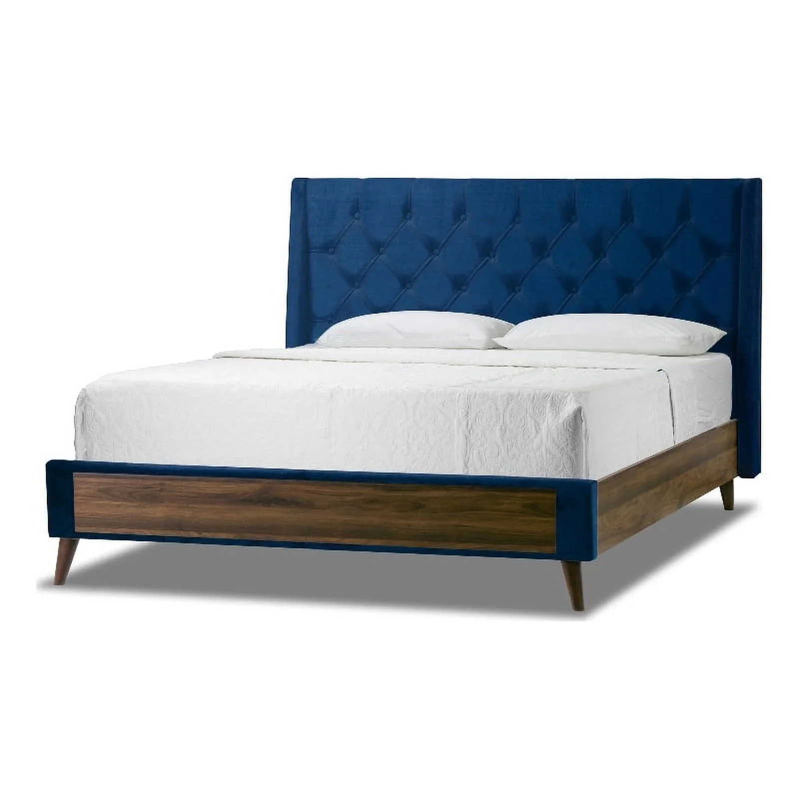 Glamour Home Arlo Fabric Queen Bed with Wings and Button Tufting in Blue