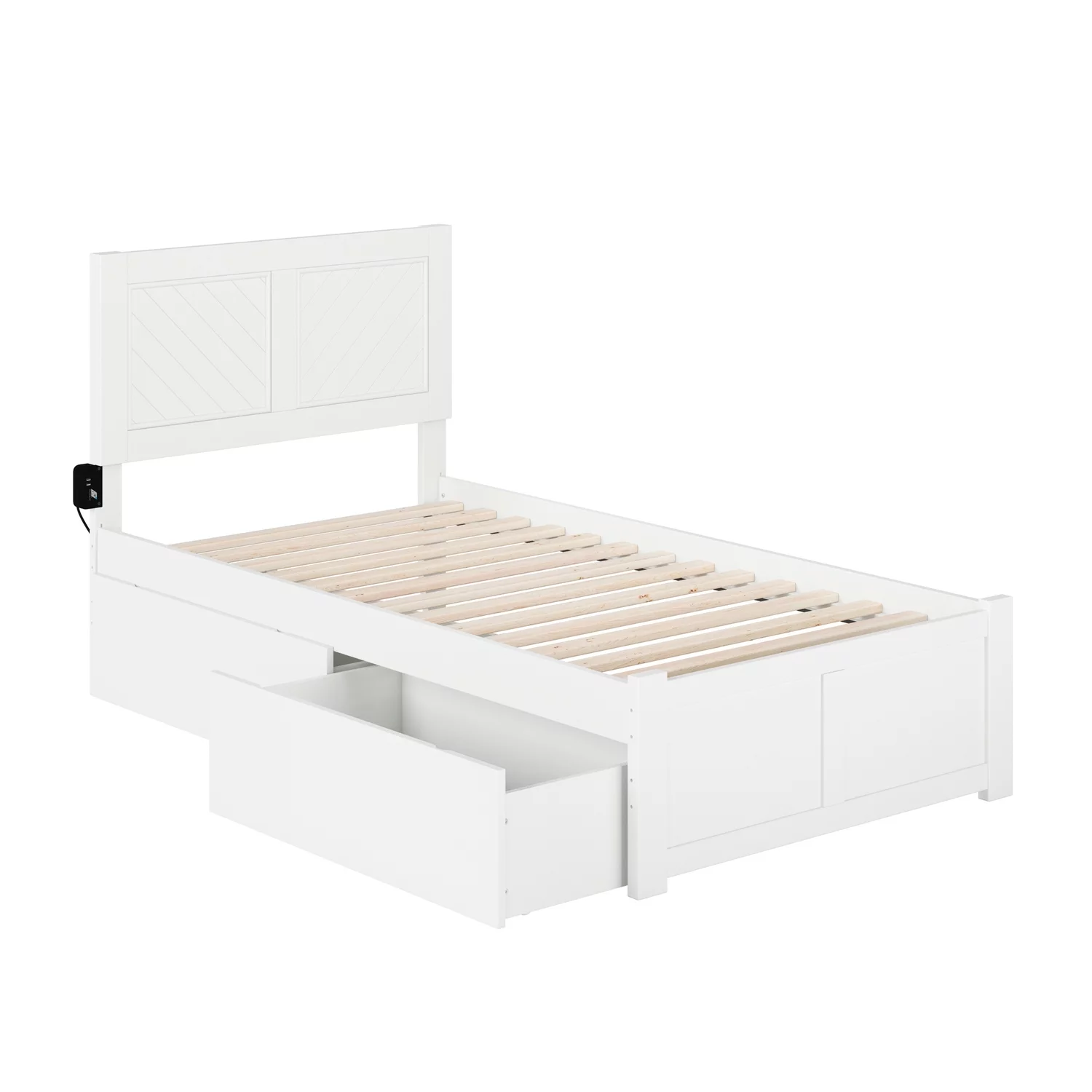 AFI Canyon Wood Twin XL Size Platform Bed with Set of 2 Drawers in White