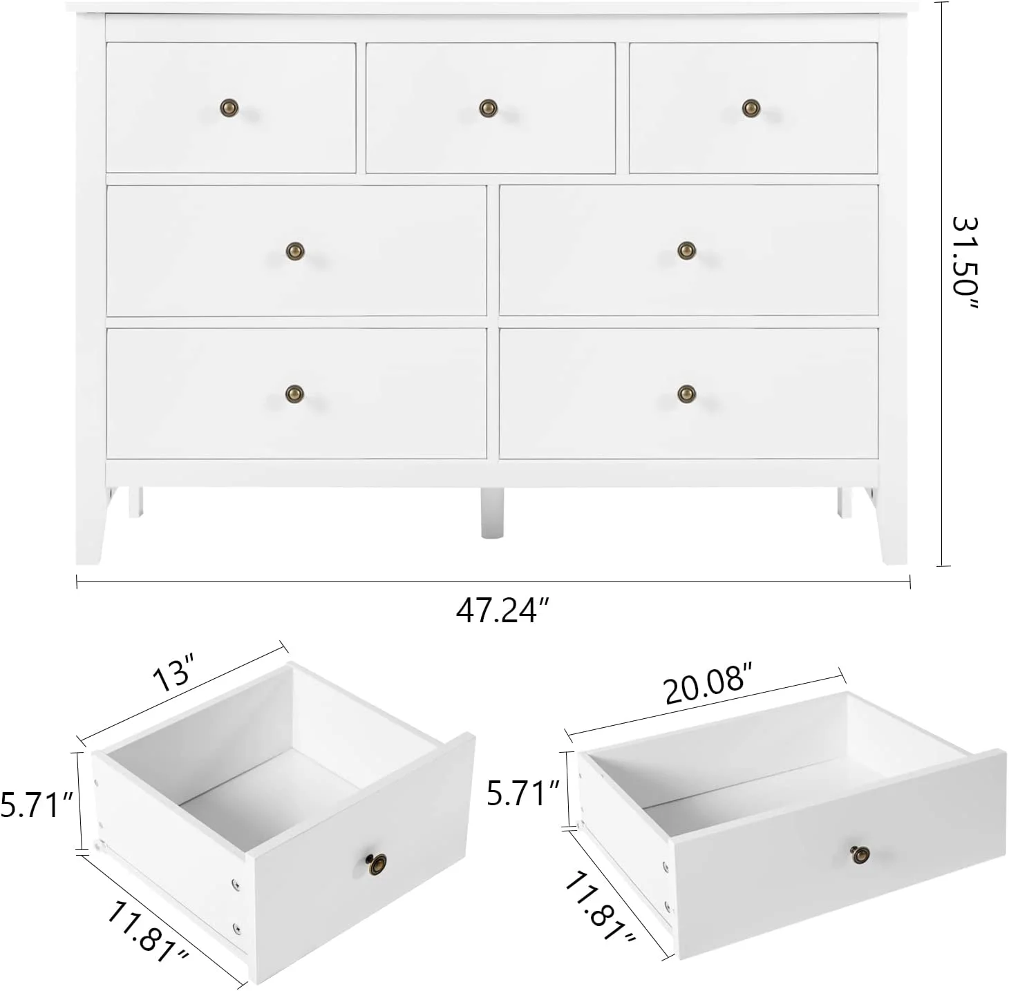 NLIBOOMLife White Dresser for Bedroom - Modern Dresser with 7 Drawers Wooden Double Dresser Chests of Drawers Drawers Cabinet for Hallway Entryway