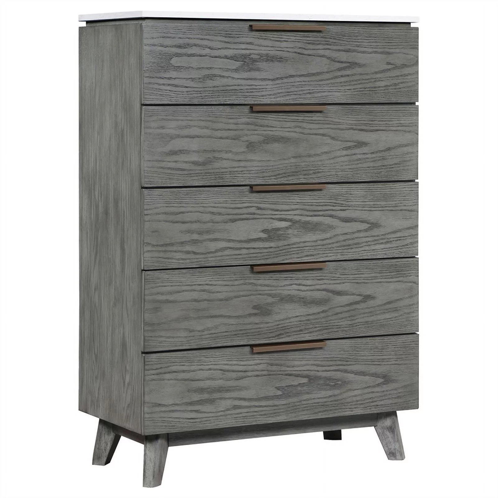 Coaster Nathan Wood 5-drawer Chest White Marble Top and Gray