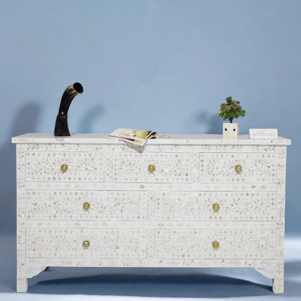 Elegant Seven-drawers Mother of Pearl white Dresser