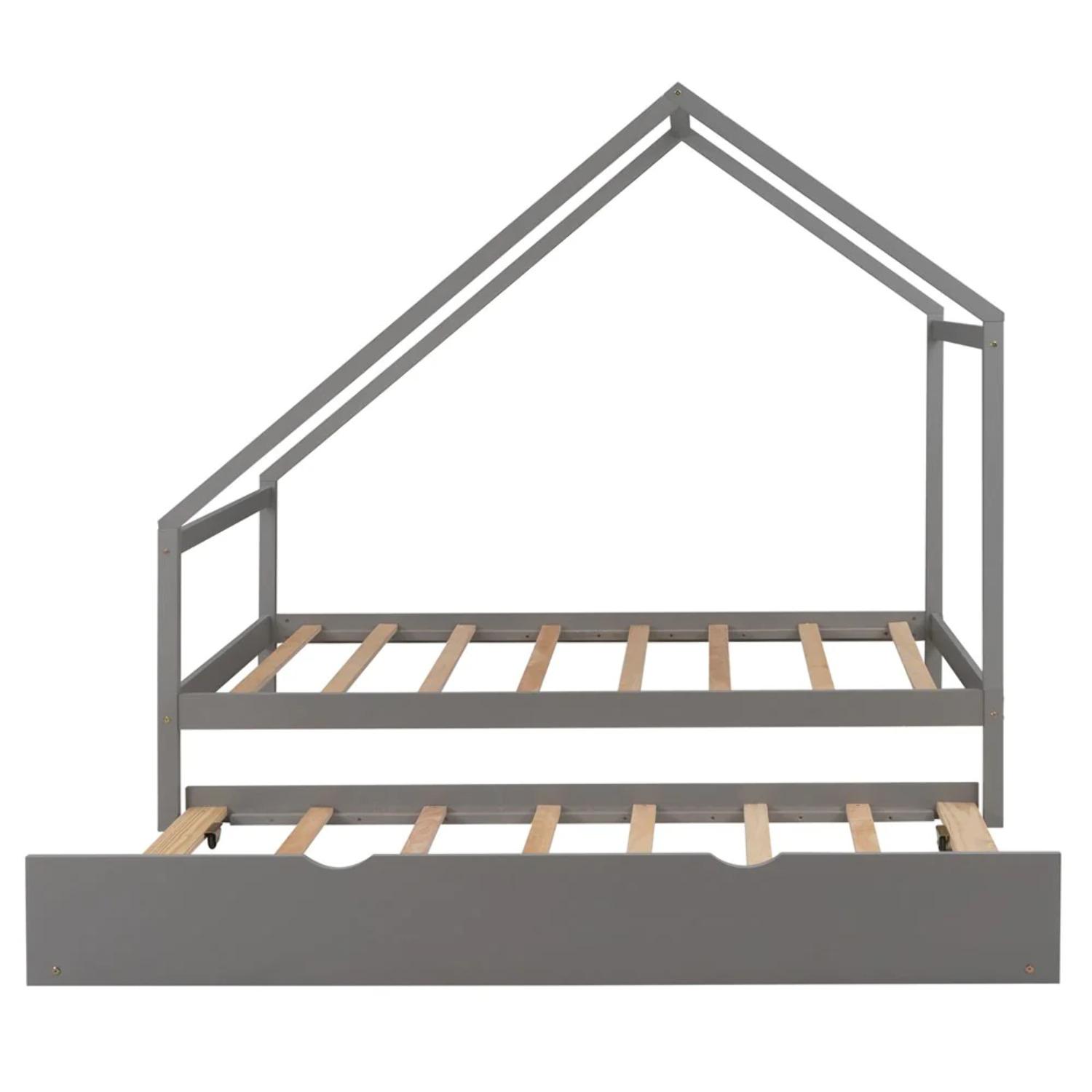 HomeRoots  73 x 41 x 79 in. Twin Size Gray Bed with Trundle
