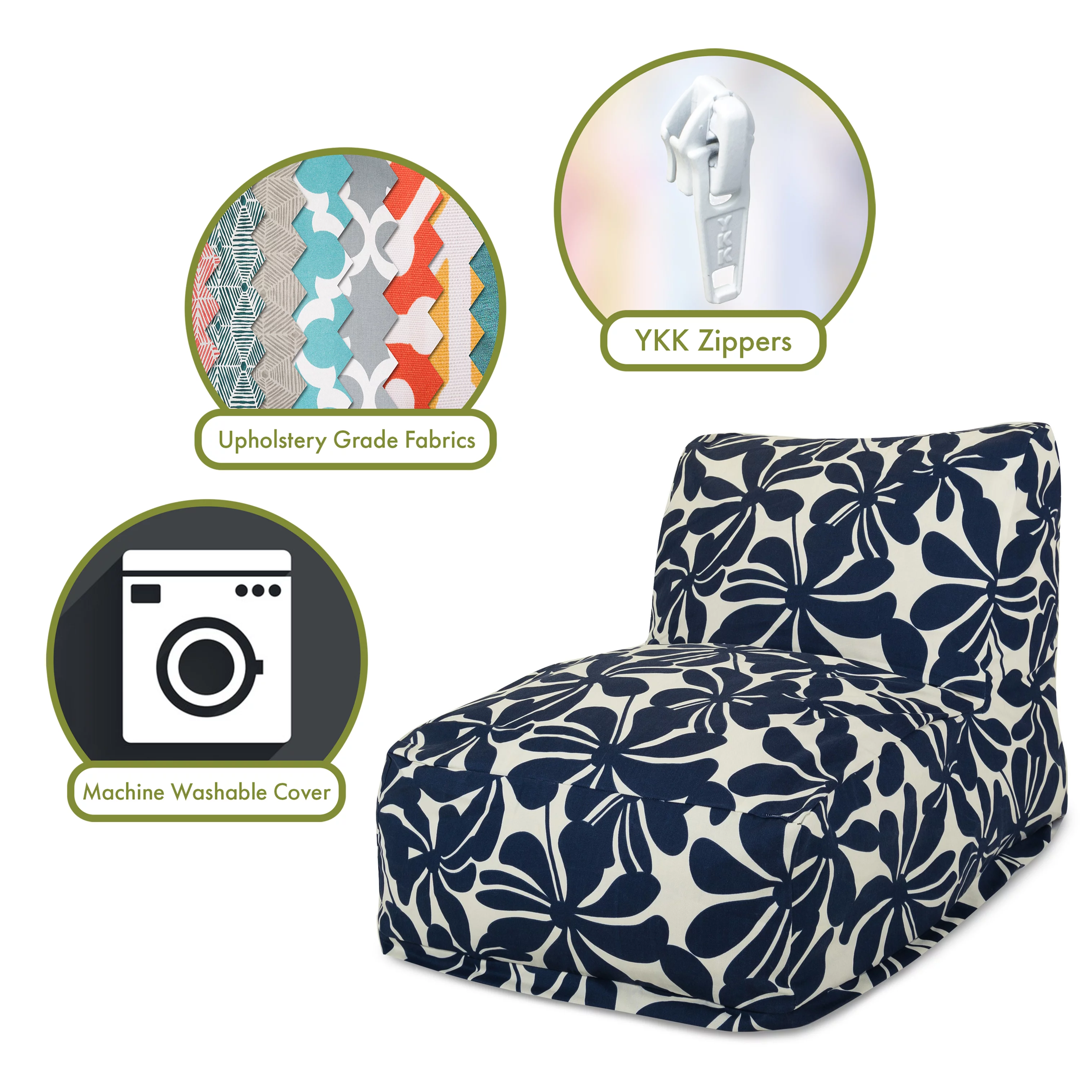 Majestic Home Goods Indoor Outdoor Navy Plantation Chair Lounger Bean Bag 36 in L x 27 in W x 24 in H