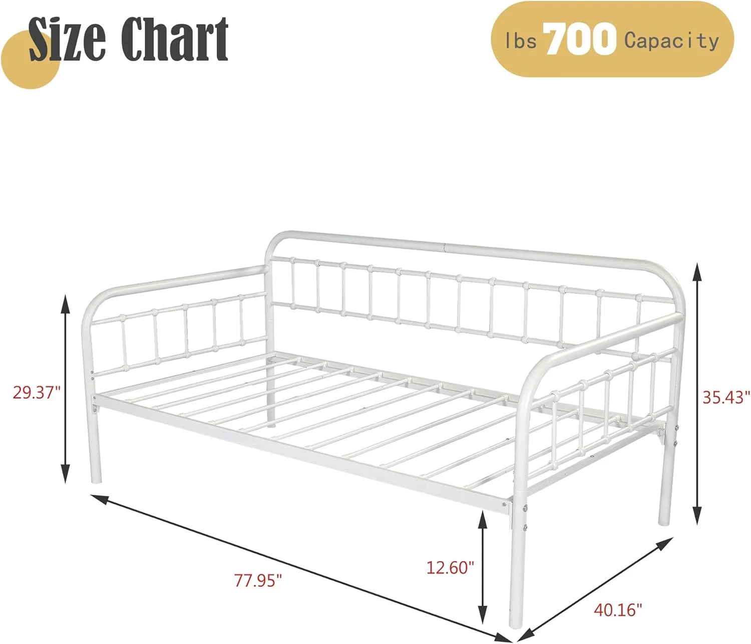 alazyhome Metal Twin Daybed Frame, Sofa Bed for Living Guest Room, White