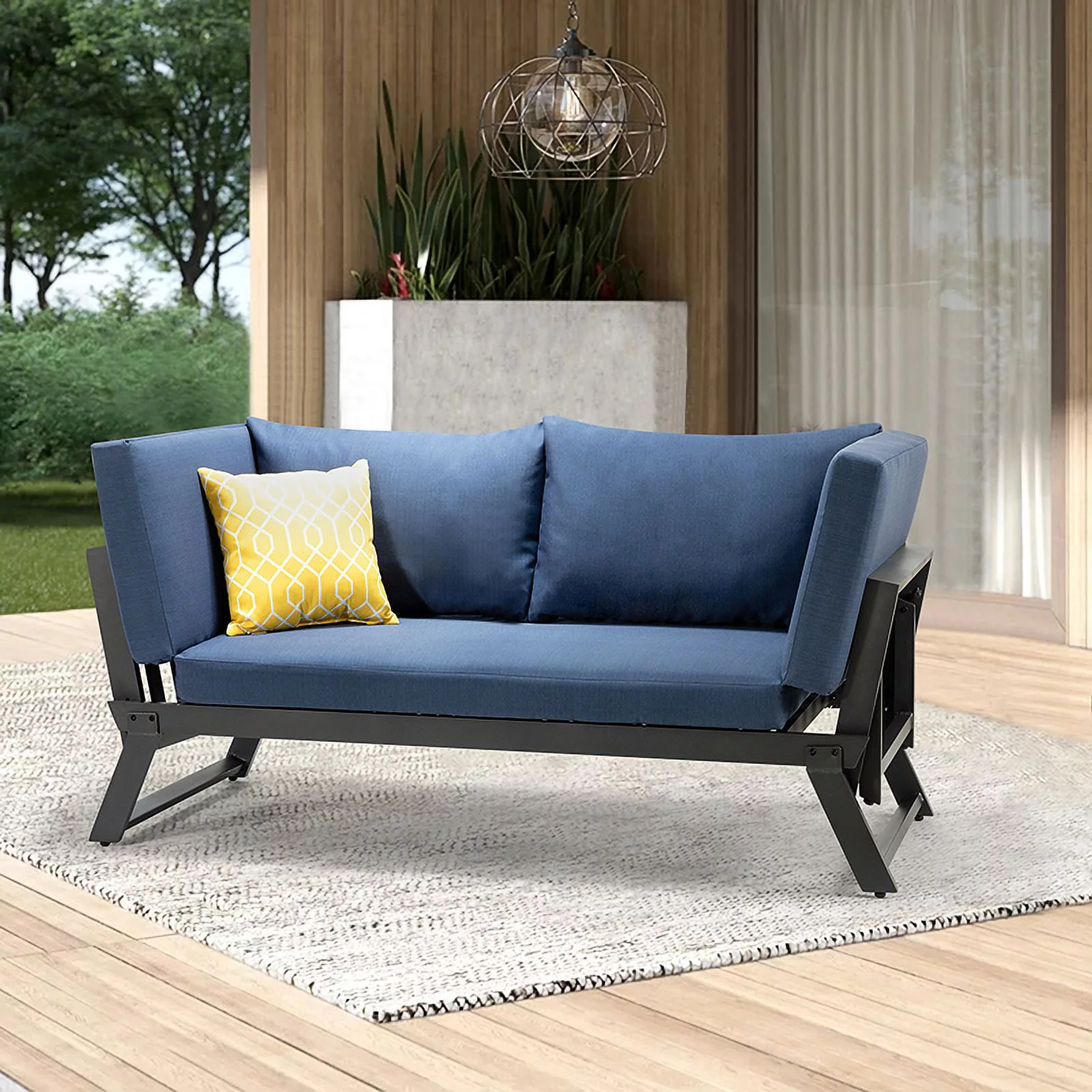 Outdoor Sofa with Cushions Patio Daybed Couch Daybed Adjustable Armrests Backyard Balcony Poolside