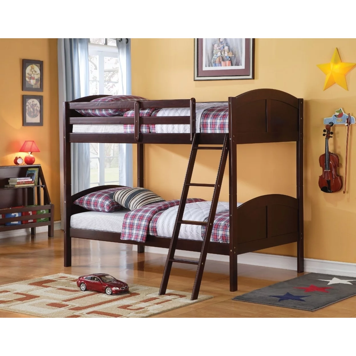 Wooden Twin Bunk Bed Espresso Brown  Saltoro Sherpi