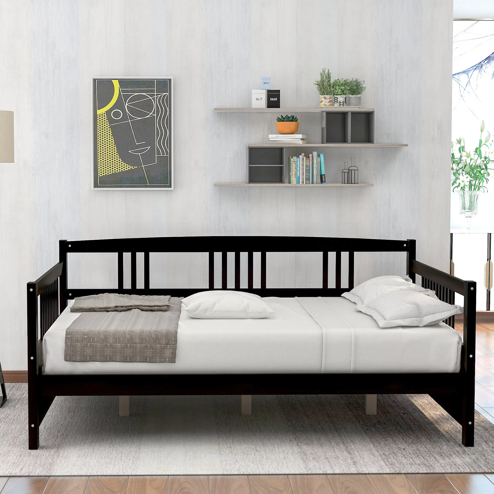 Nestfair Full Size Wooden Daybed with Support Legs Espresso