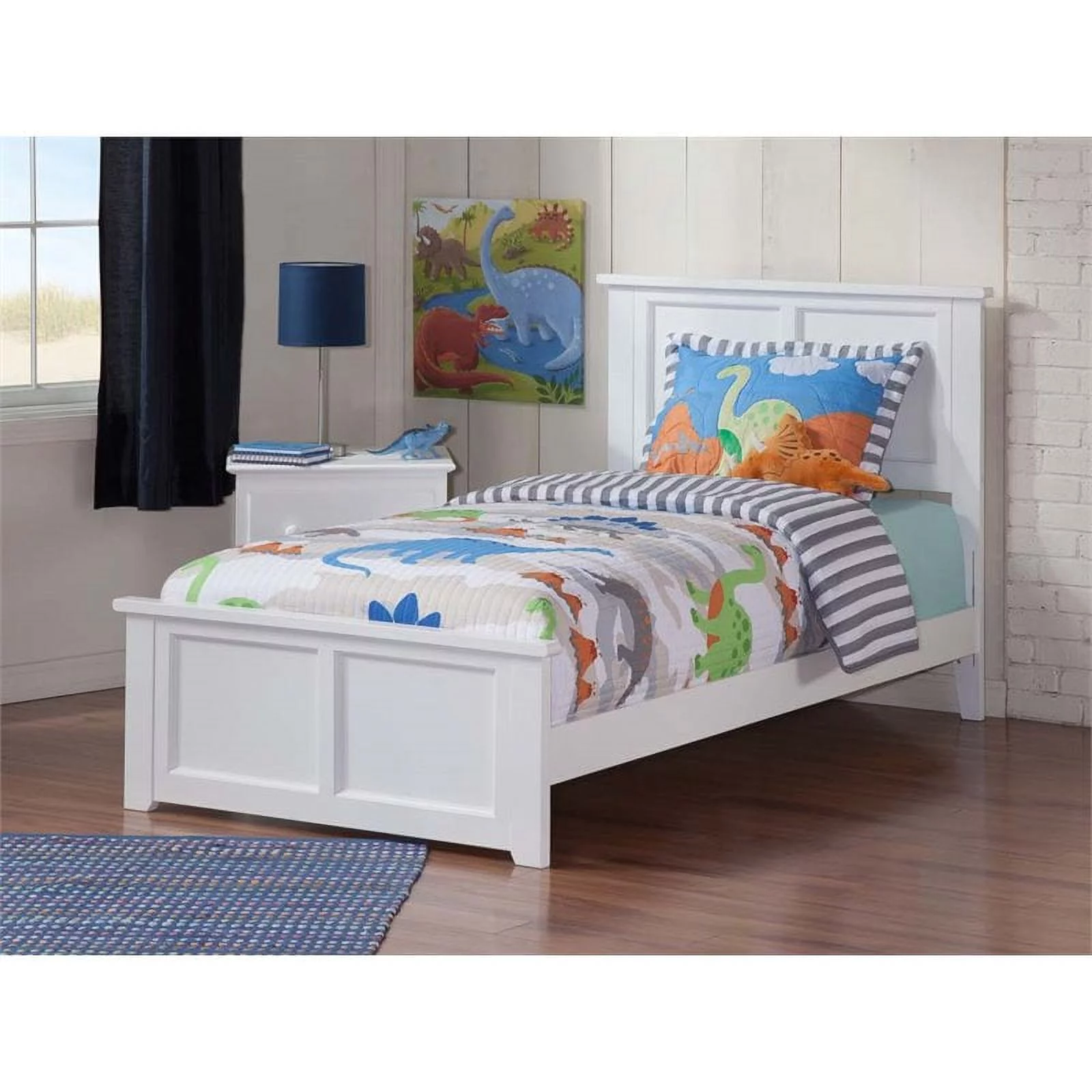 Roseberry Kids Farmhouse Solid Wood Twin XL Platform Bed w/ USB Charger in White