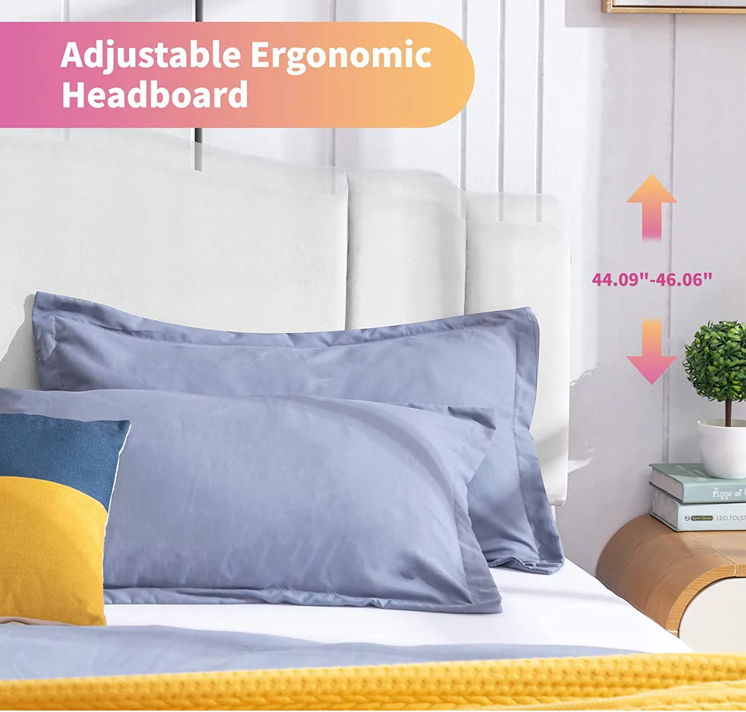 Mixoy Queen Size Bed Frame, Platform Bed with Channel-Tufted Headboard, Wooden Slats Support, No Box Spring Needed, Easy Assembly (Beige)