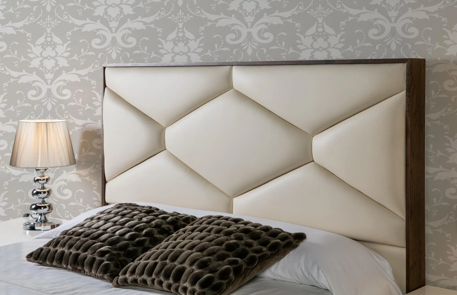 Beige Premium Eco Leather Upholstery King Size Bed Made in Spain ESF Martina