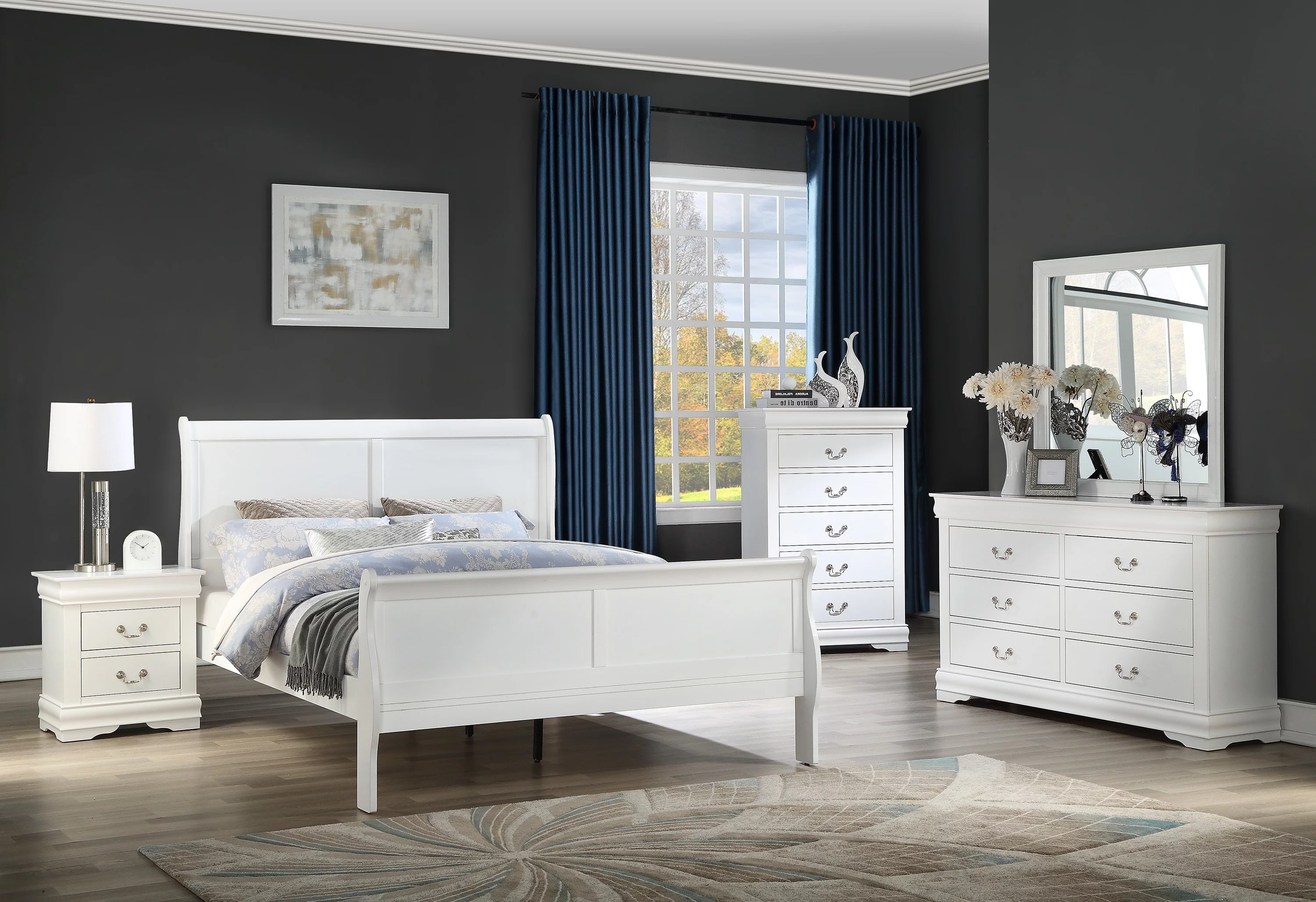 1pc Transitional Louis Philip King Panel Bed Sturdy Wooden Bedroom Furniture White Finish