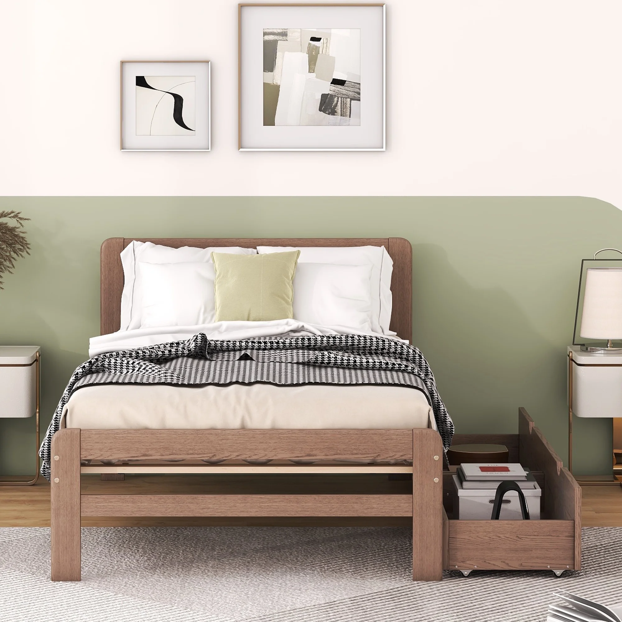 Platform Bed Frame with Storage Drawers, Twin Size Wood Bed Frame With Headboard No Box Spring Needed for Boys Teen Bedroom Furniture, Modern Platform Bed Frame Concise Style, Easy Assembly, Walnut