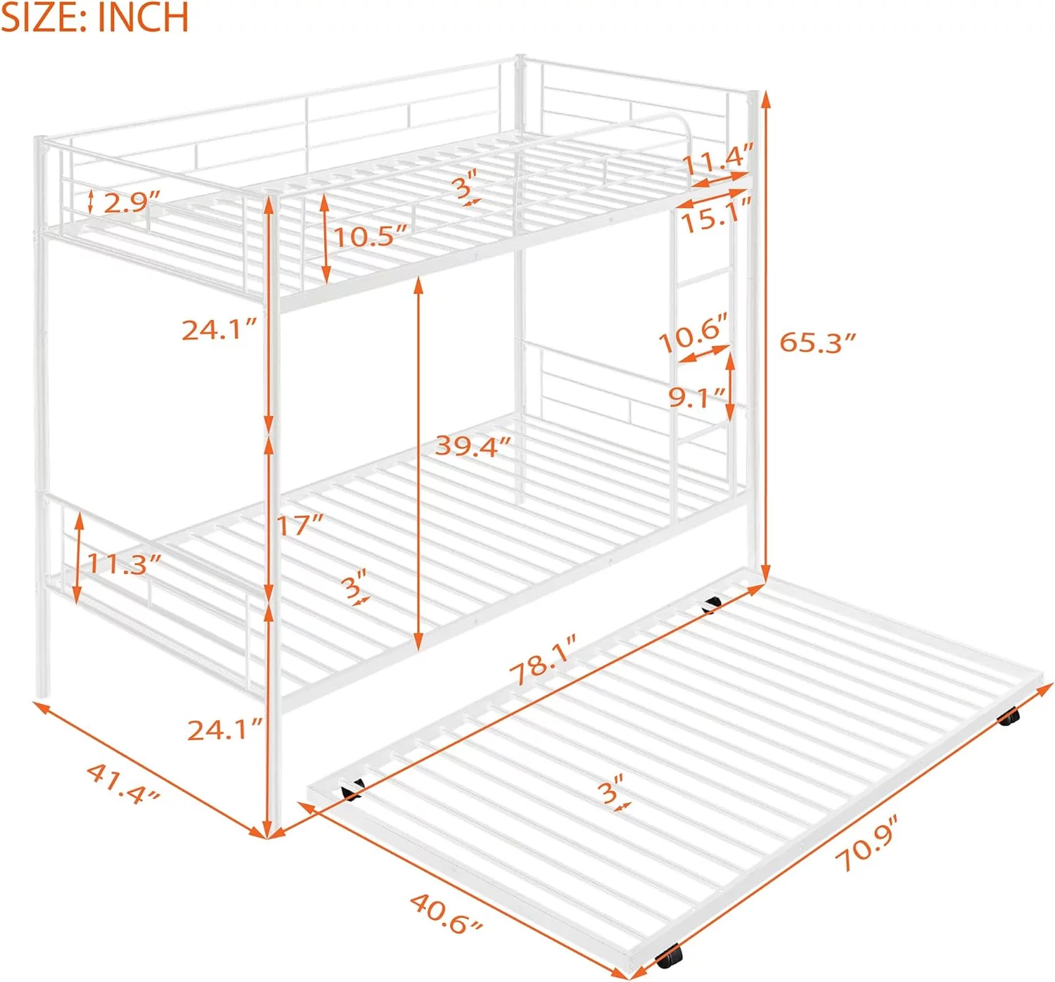 Meal Over Buk Beds,Wih rudle,For Kids ees Aduls, Heavy Duy Buk Bed,o Box Sprig eeded(Whie)