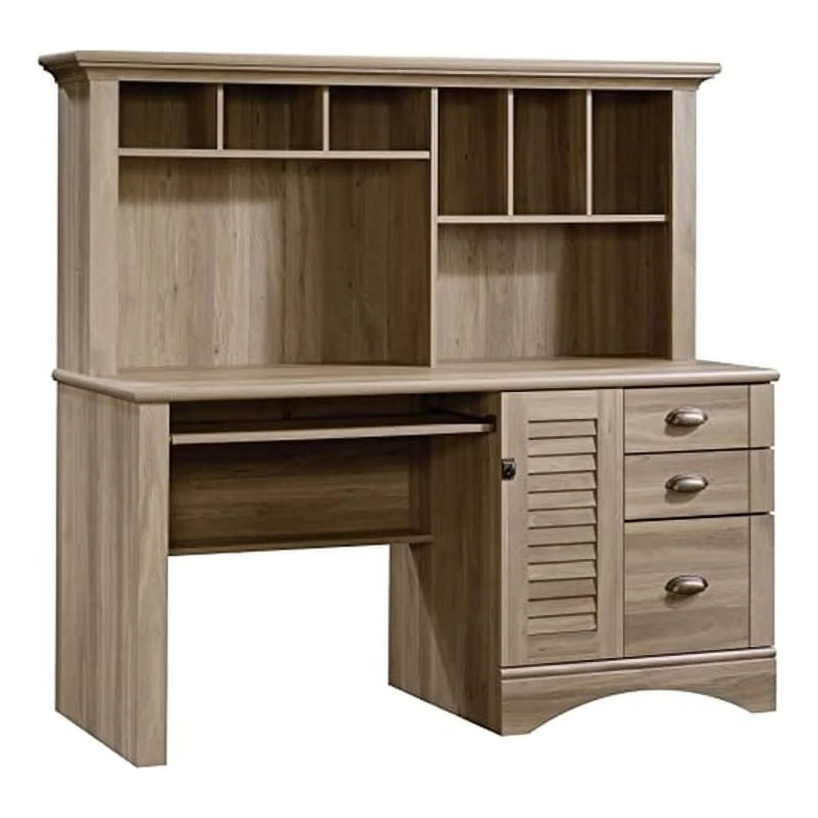Bowery Hill Traditional Home Office Wood Desk with Hutch in Salt Oak