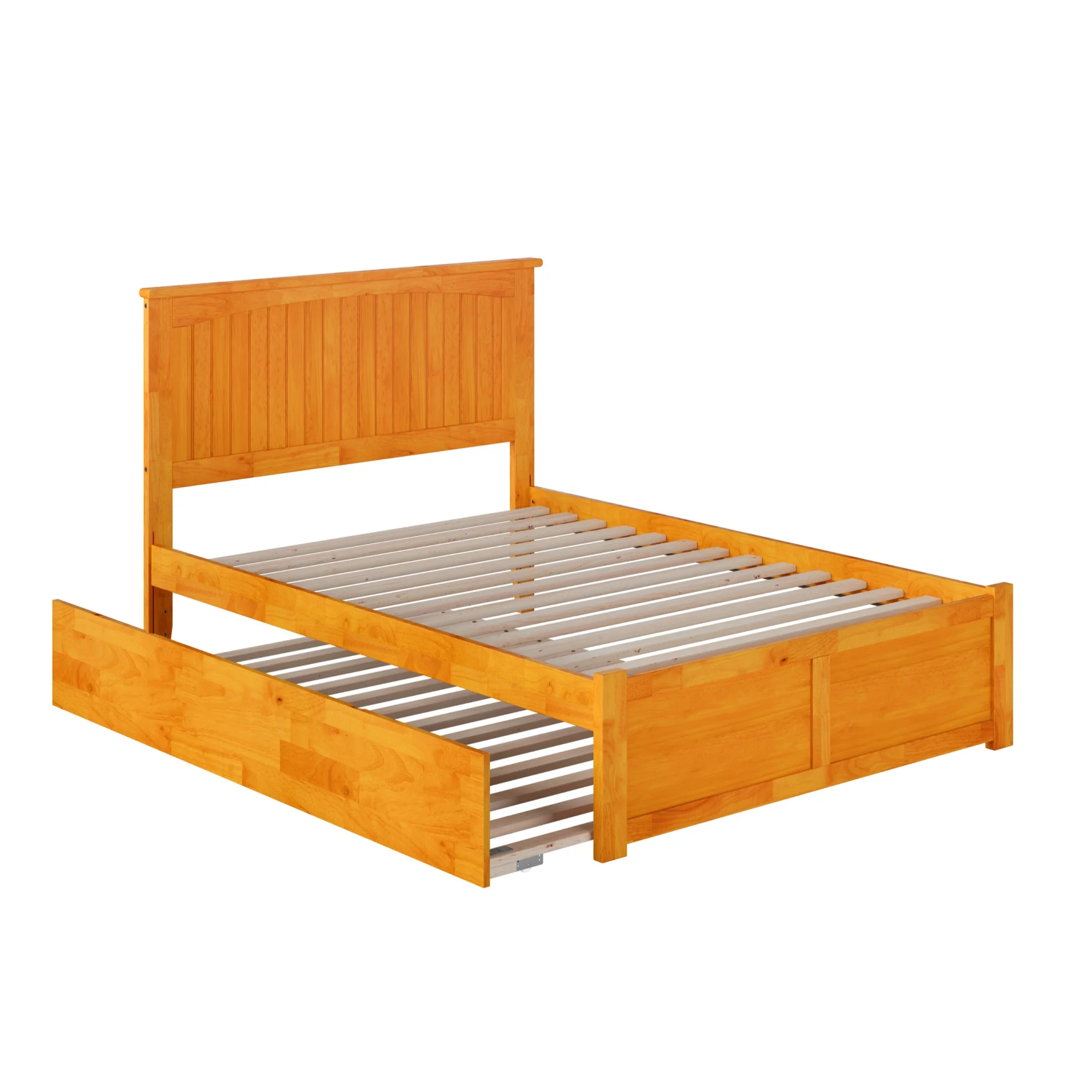 AFI Nantucket Full Size Platform Bed with Panel Footboard and Full Size Trundle in Caramel Latte
