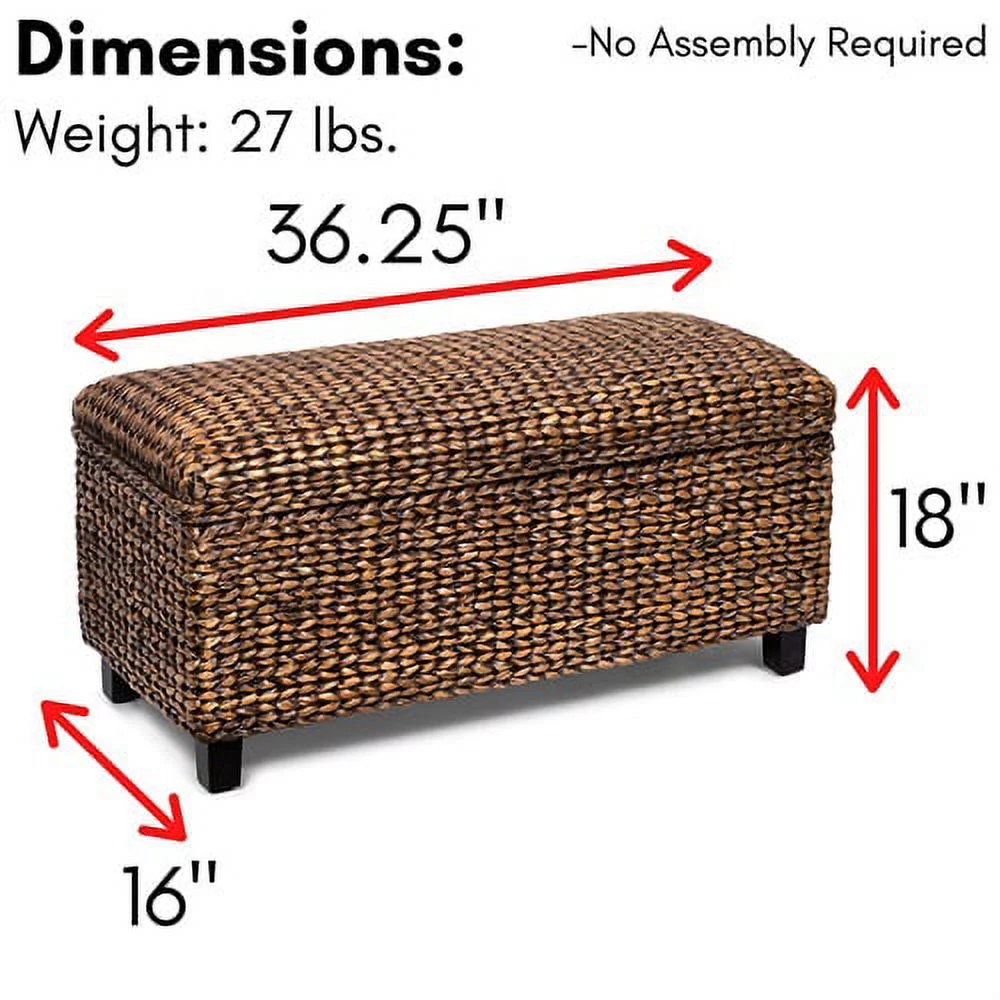 BIRDROCK HOME Storage Ottoman Bench - Bed Storage Trunk - Espresso Bench - Chest - Safety Hinges - Brown Wash