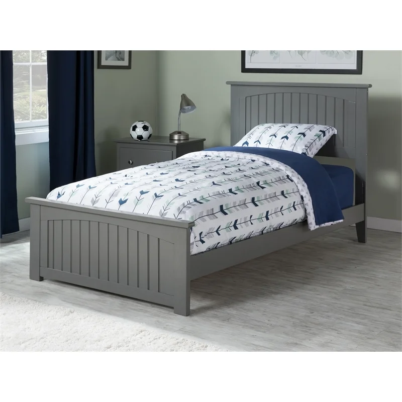 Leo & Lacey Solid Wood Twin Traditional Bed with Matching Foot Board in Gray