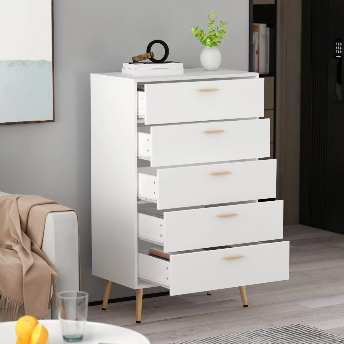 Timechee 45-inch Modern Space Saving 5-Drawer Chest, White