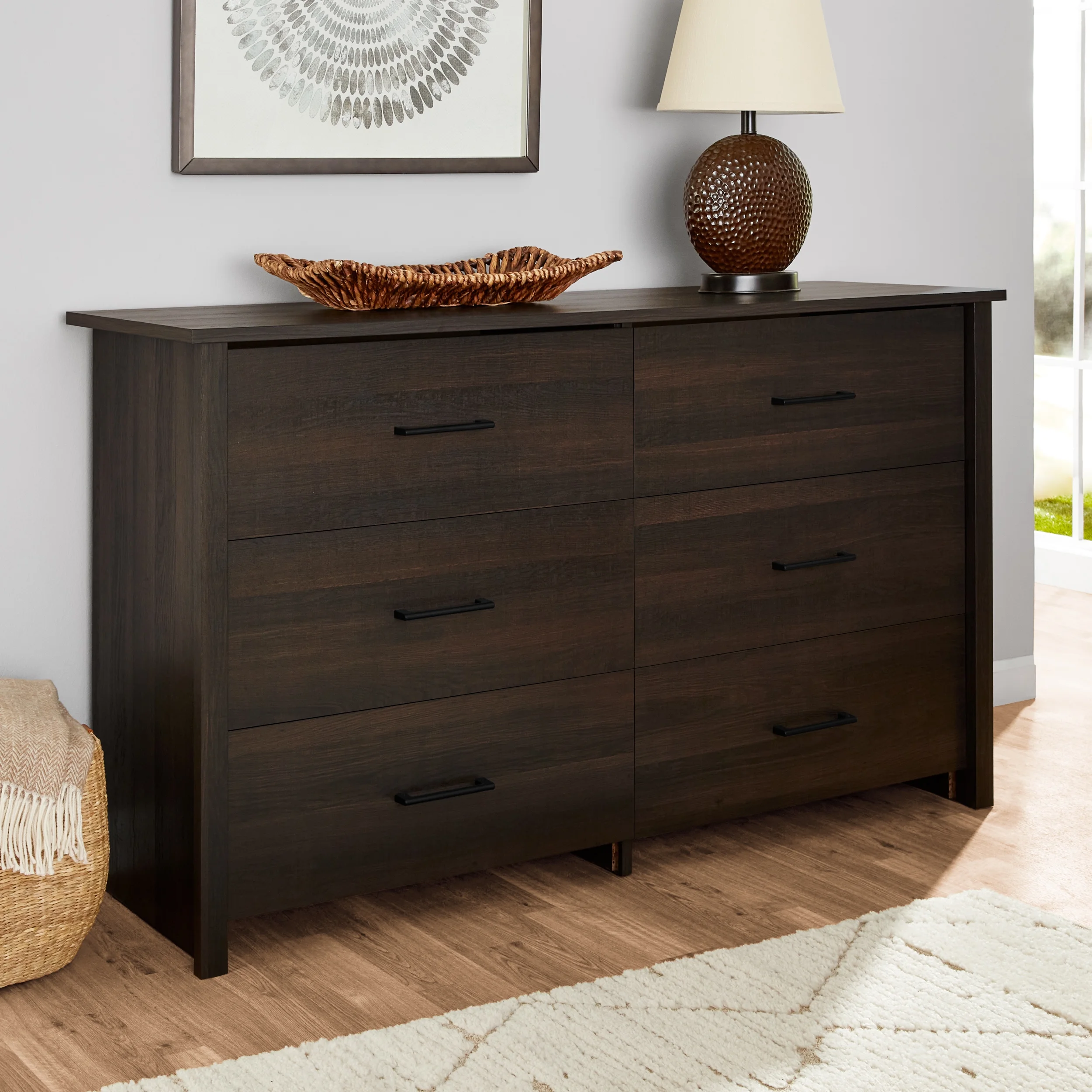 Mainstays Hillside 6-Drawer Dresser, Espresso Finish