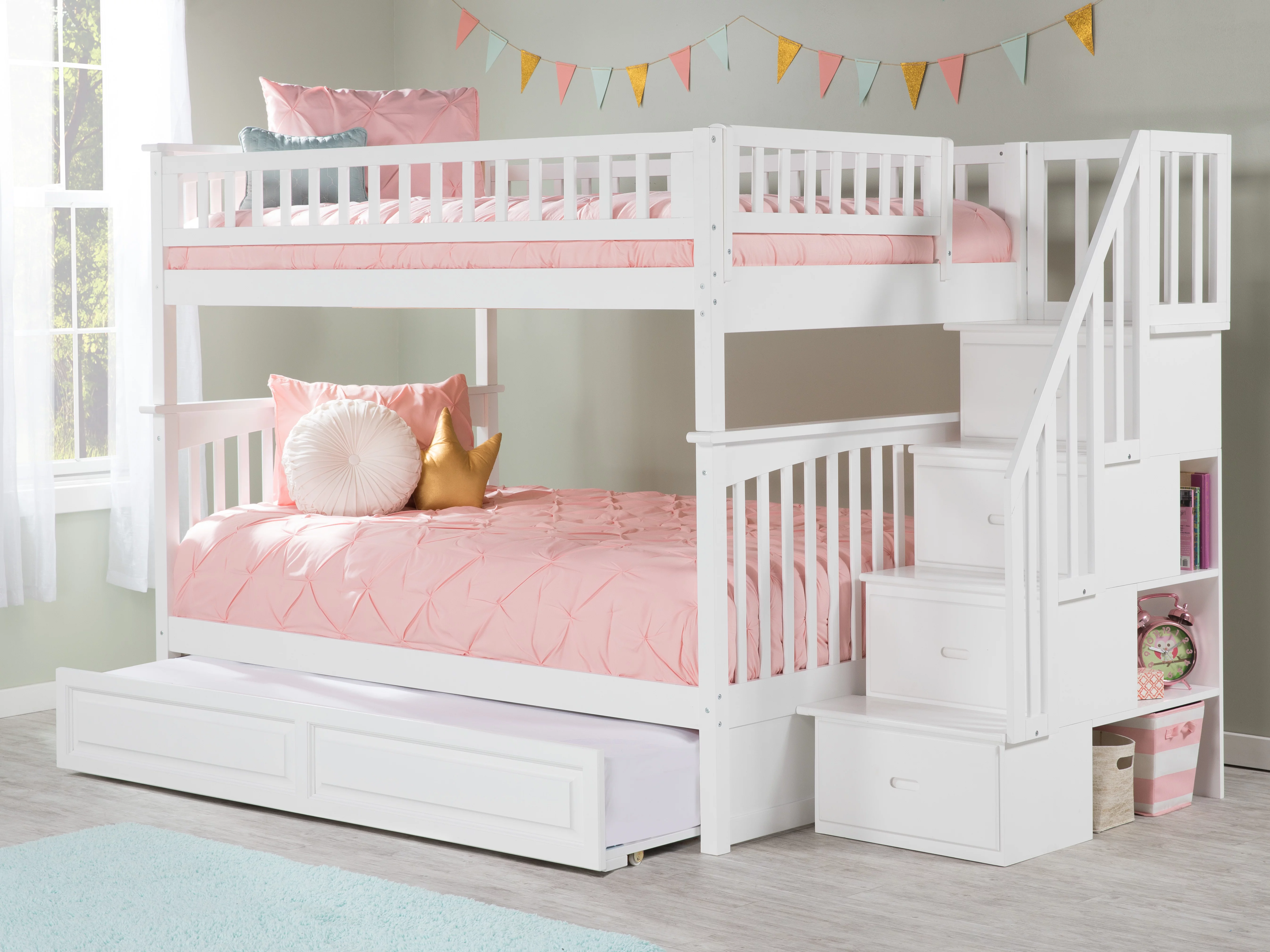 Columbia Staircase Bunk Bed Full over Full in Multiple Colors and Configurations
