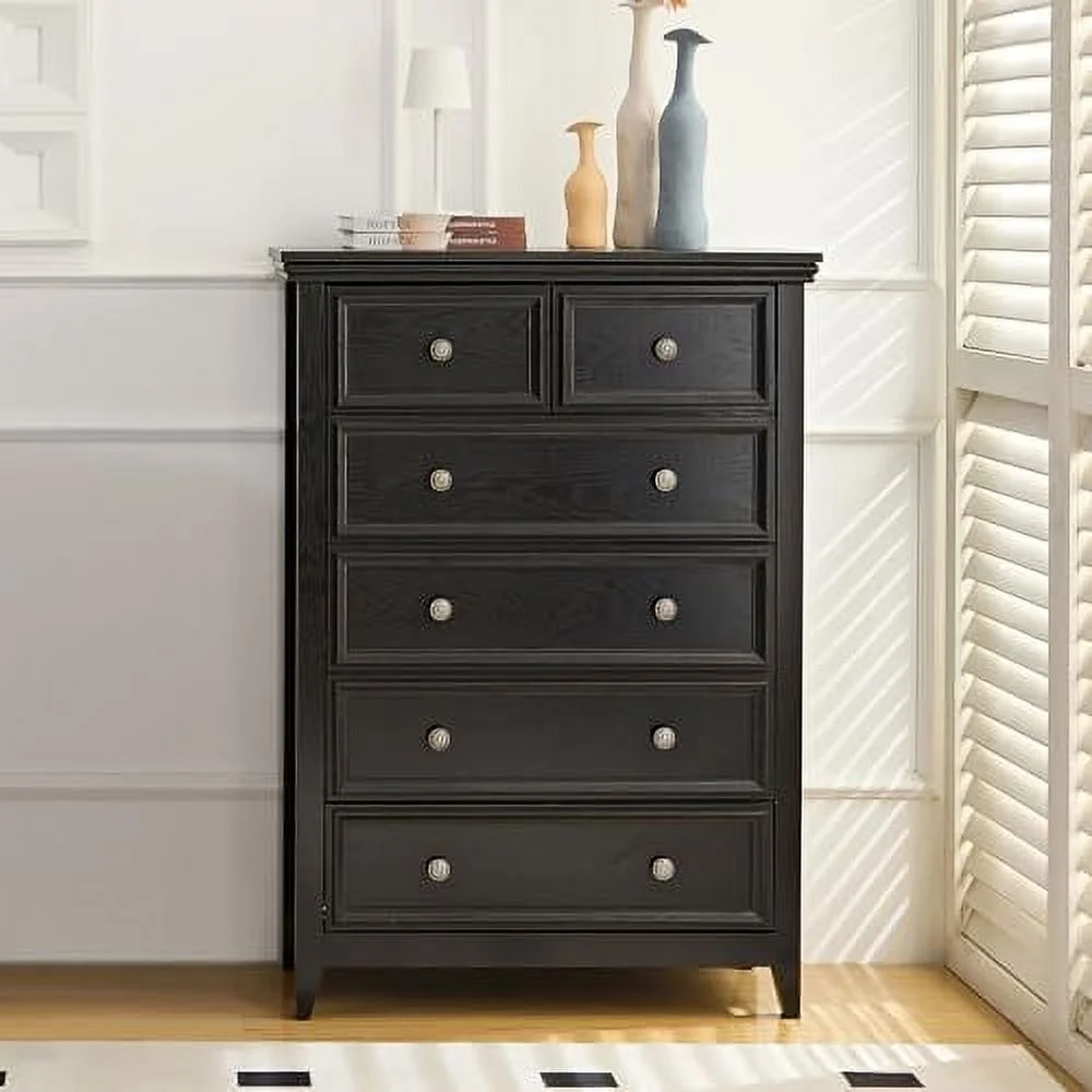 NLIBOOMLife Bedroom Dresser 6 Chest Drawer Dresser for Bedroom Large Capacity Nightstand Modern Wood Cabinet for Bedroom Living Room Closets Hallway (Beige)
