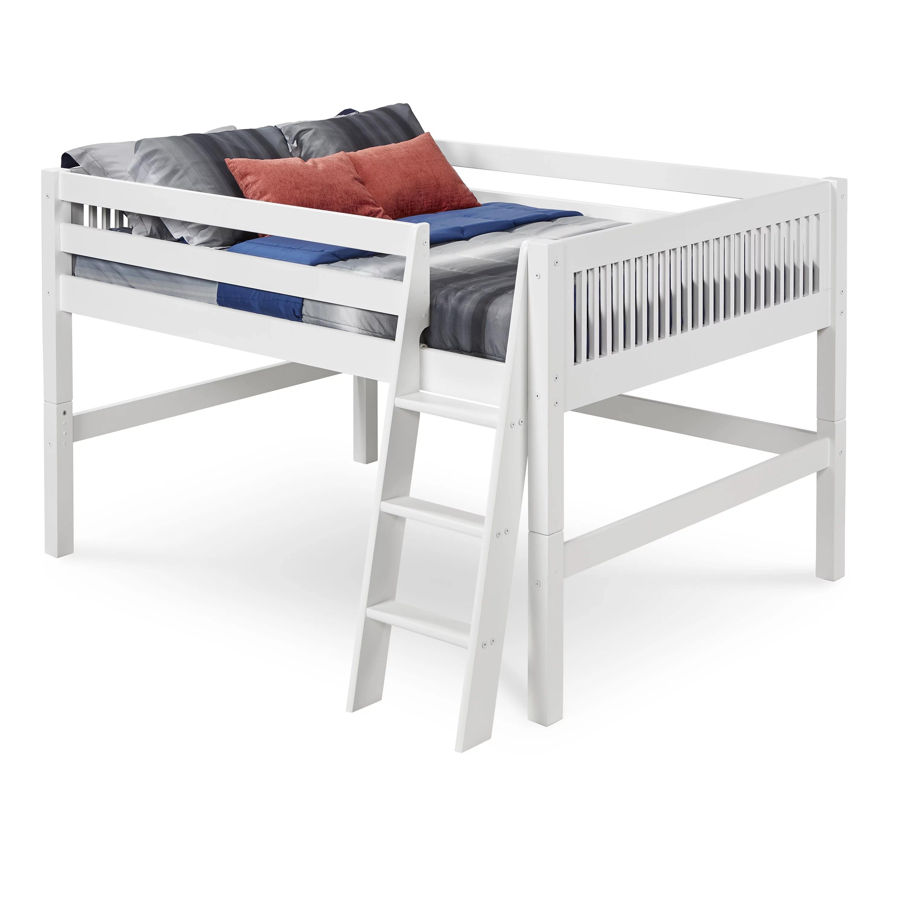 Camaflexi Full Size Low Loft Bed - Mission Headboard - White Finish
