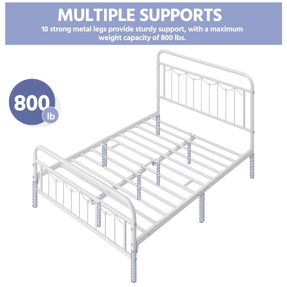 Topeakmart Metal Platform Bed Frame with Headboard and Footboard, Full Size, White