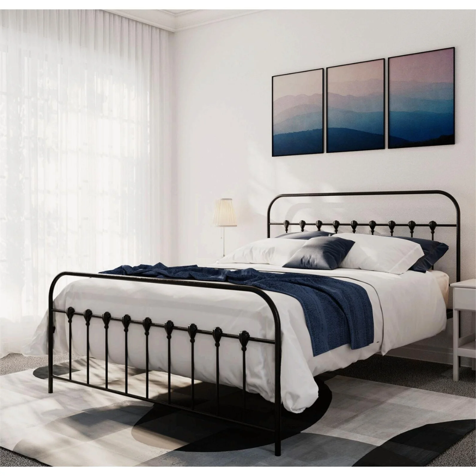 Kuurfuurdo Vintage Metal Platform Bed Frame, Twin / Queen Bed French French-Shell-RoundedCorner - Queen