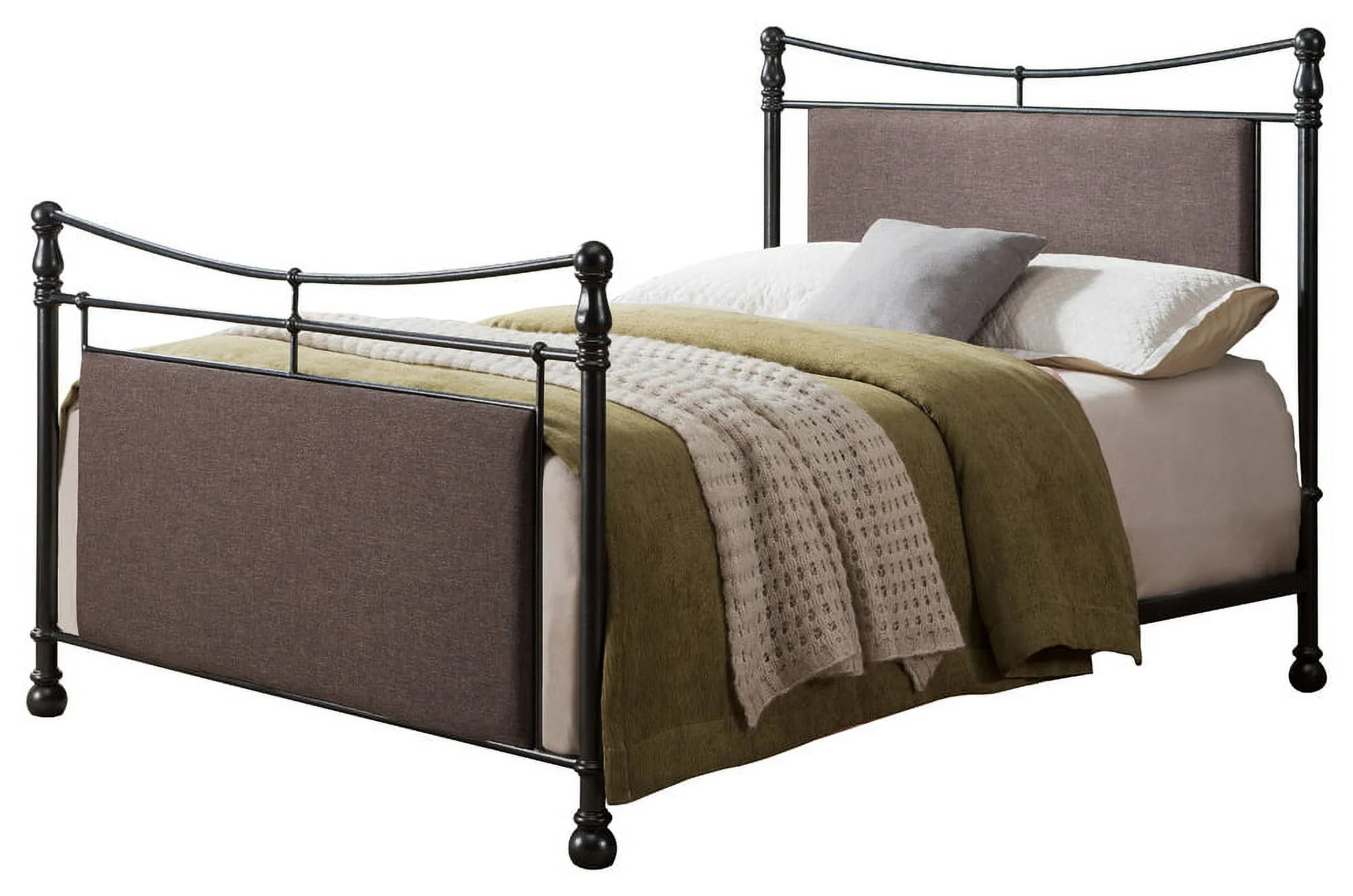 Gemma Pewter Brown King Size Upholstered Fabric Metal Bed (Headboard, Footboard, Rails & Slats)