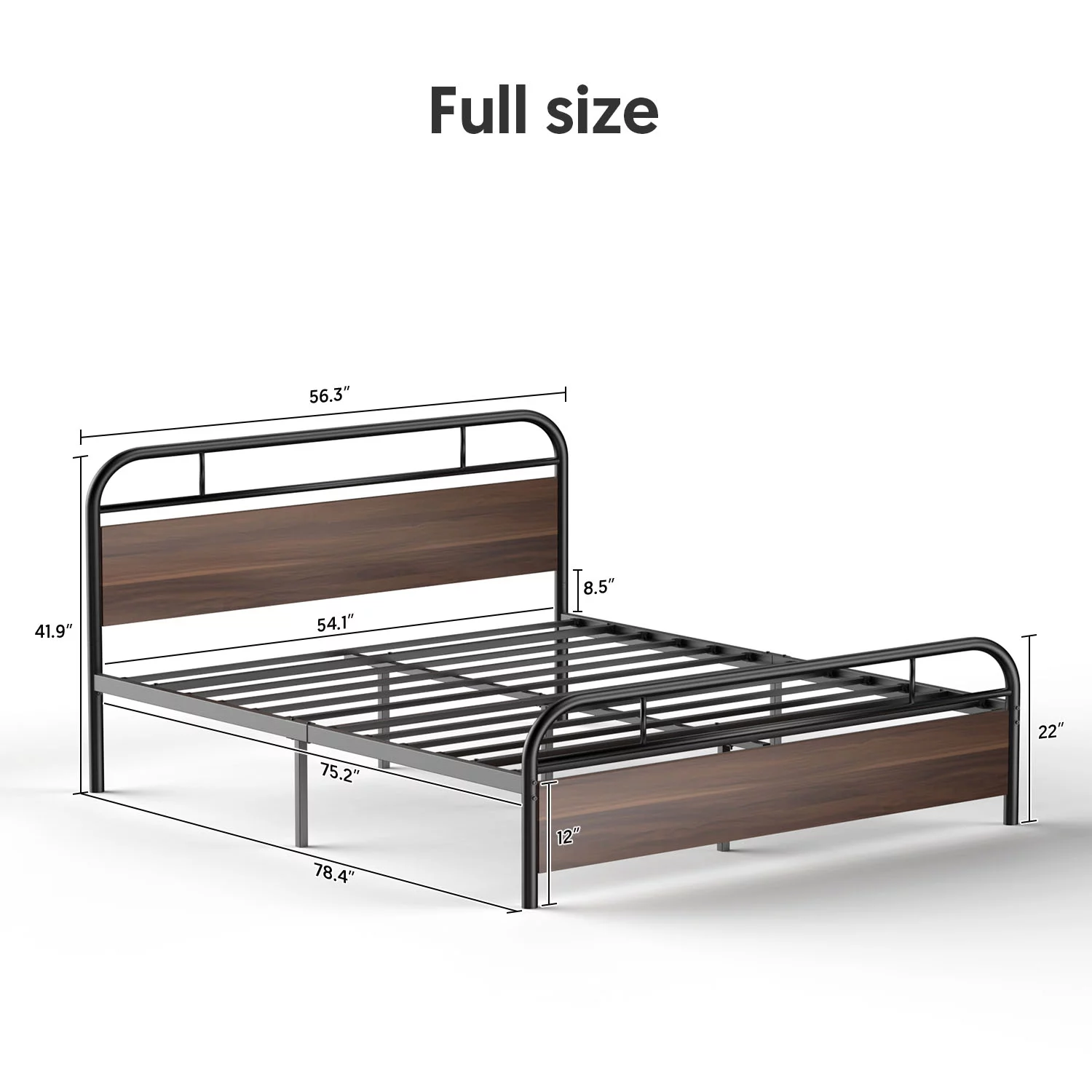 Nazhura Metal Platform Bed, FULL Bed Frame with Headboard and Footboard, No Box Spring Needed, for Kids Adult, Iron Bed Frame for Bedroom, Black