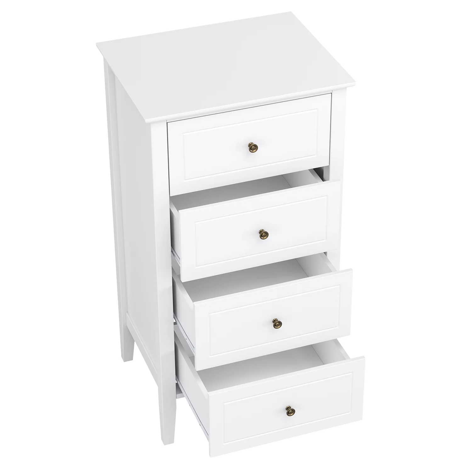 Homfa 4 Drawer White Dresser for Bedroom, Wood Nightstand Chest of Drawer with Tall Legs