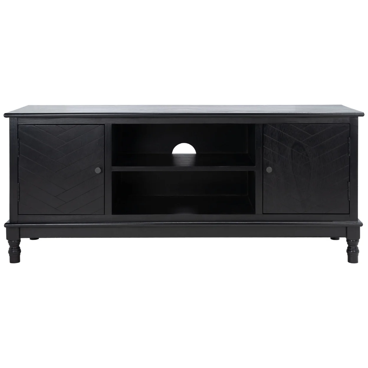SAFAVIEH Magnolia Mid-Century 2 Door 2 Shelf Media Stand, Black (47.3 in. W x 15.8 in. D x 20 in. H)