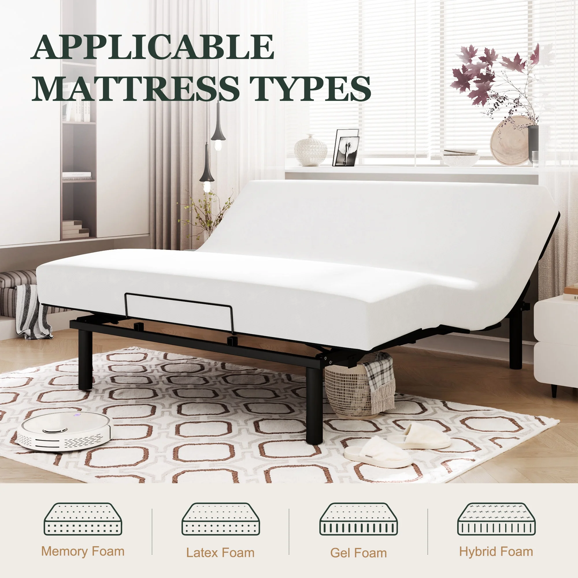 Amolife King Size Adjustable Bed Base Frame with independent Head and Foot Incline, Wireless Remote Control with Quiet Motor