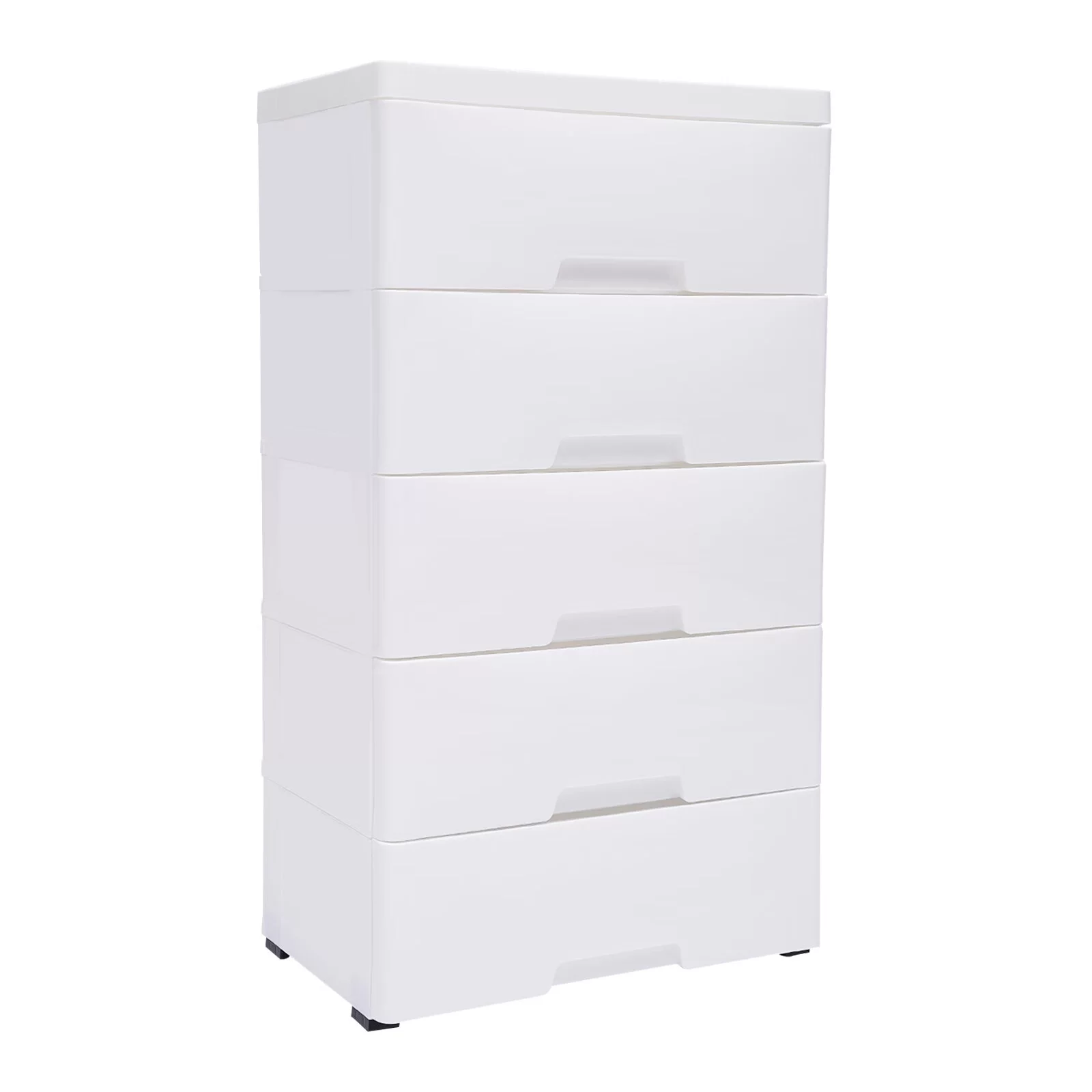 Loyalheartdy 5 Plastic Drawers Dresser Vertical Clothes Storage Chest Bedroom Tower Closet Organizer Cabinet w/Wheels White