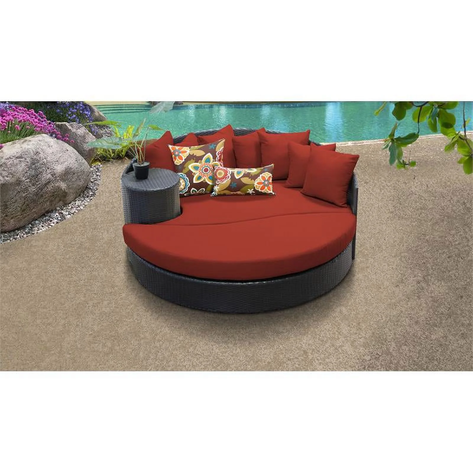 Bowery Hill Modern Outdoor Wicker Patio Sun Bed in Terracotta