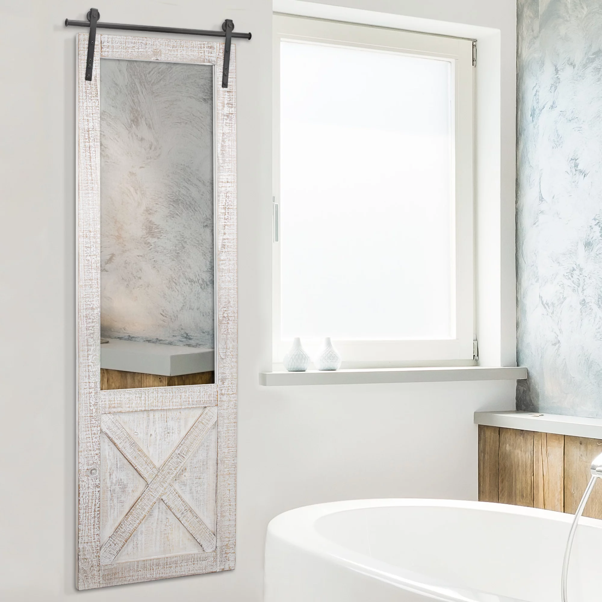 Head West Wood Hanging Barn Door Wall Mirror - 62.5