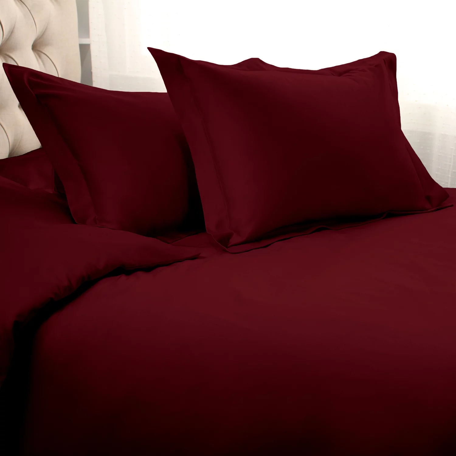 Impressions Anathema Egyptian Cotton Solid Duvet Cover Set, King/California King, Burgundy, 3-Pieces