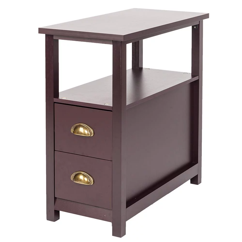Ktaxon Set of 2 Chairside End Table, Chinese Narrow Nightstand with 2 Drawer and Shelf for Living Room Bedroom