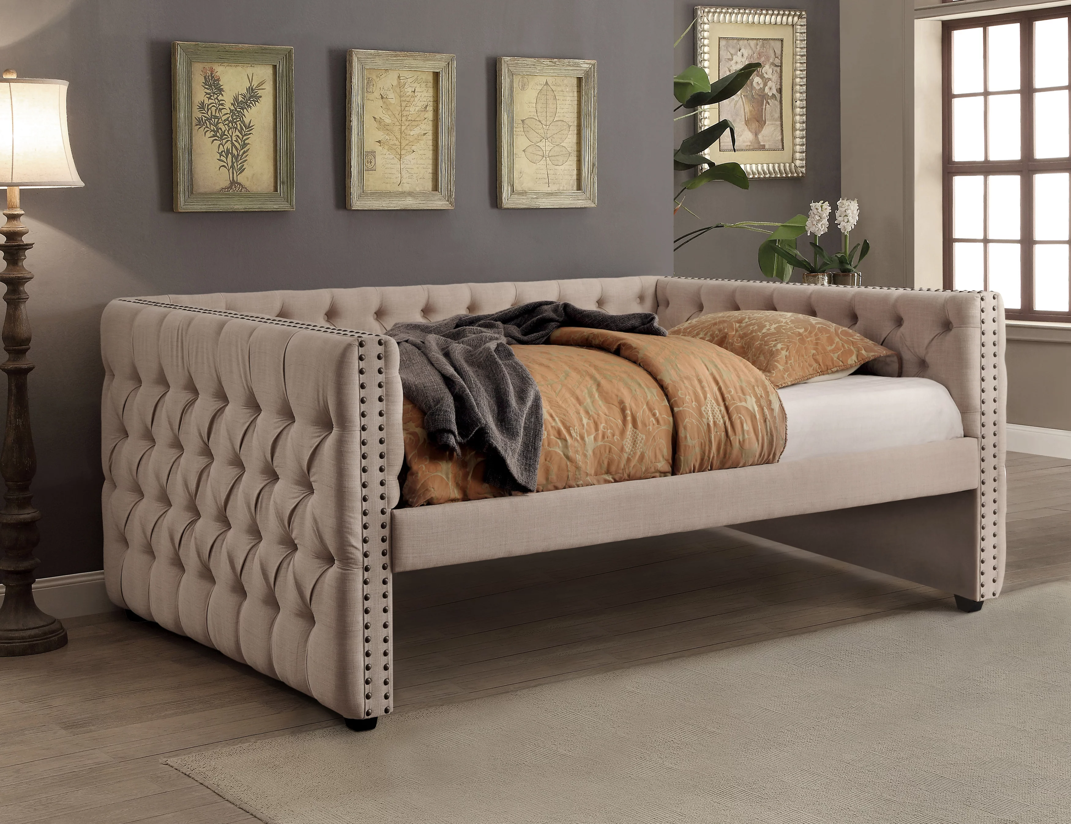 Furniture of America Belassio Contemporary Fabric Daybed, Full, Ivory