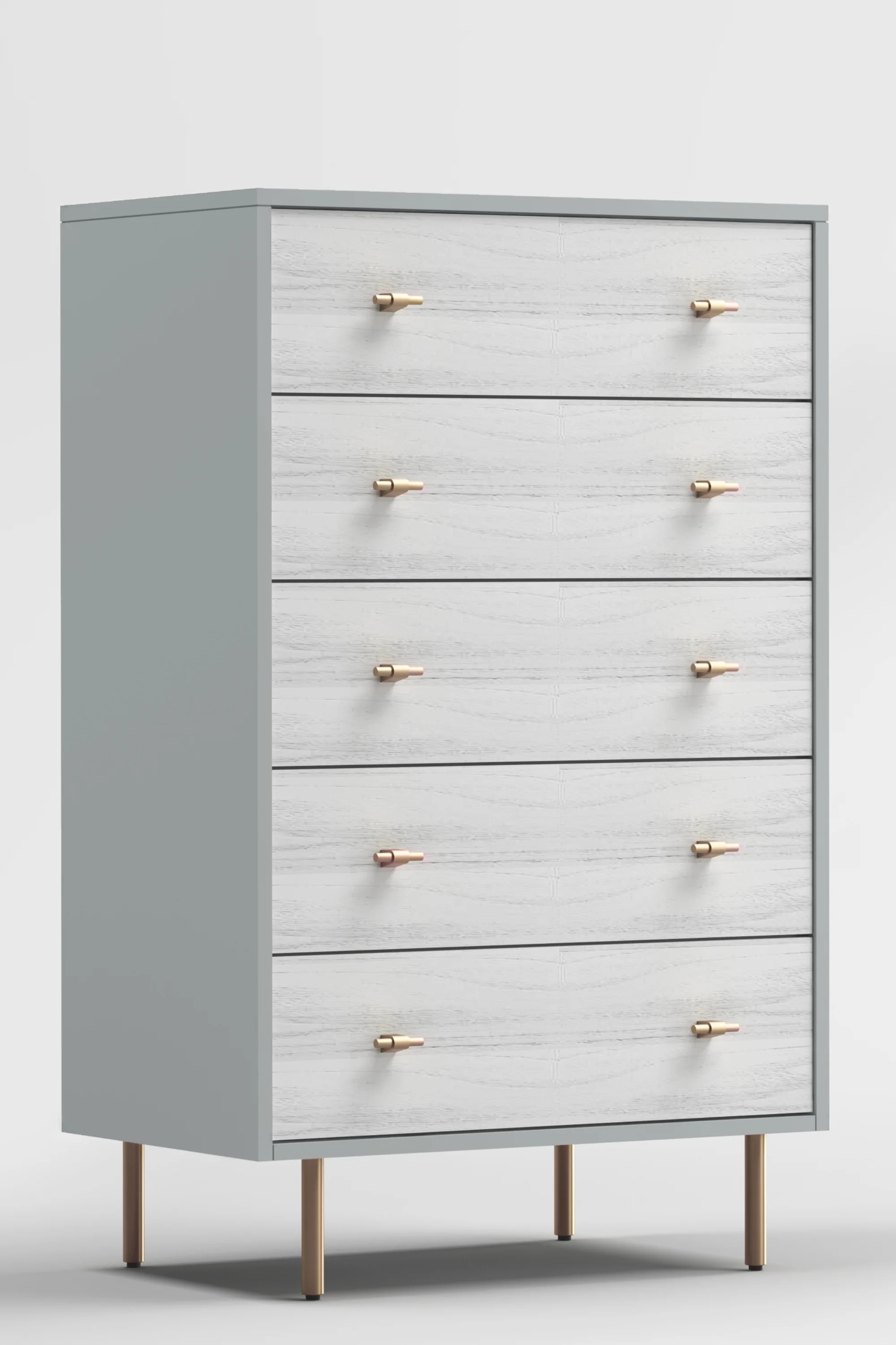 Origins by Alpine Saige Wood 5 Drawer Chest in Weathered White-Gray